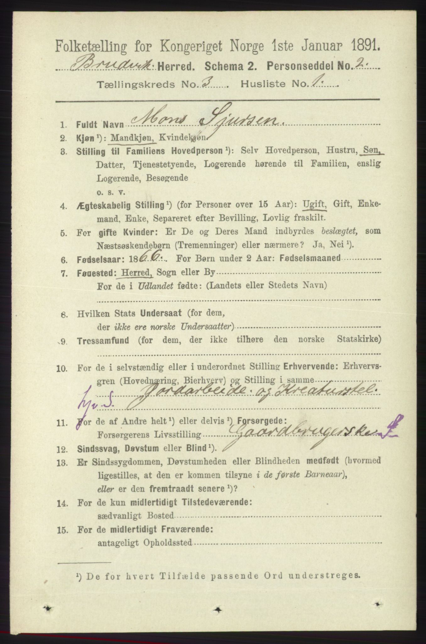 RA, 1891 census for 1251 Bruvik, 1891, p. 825