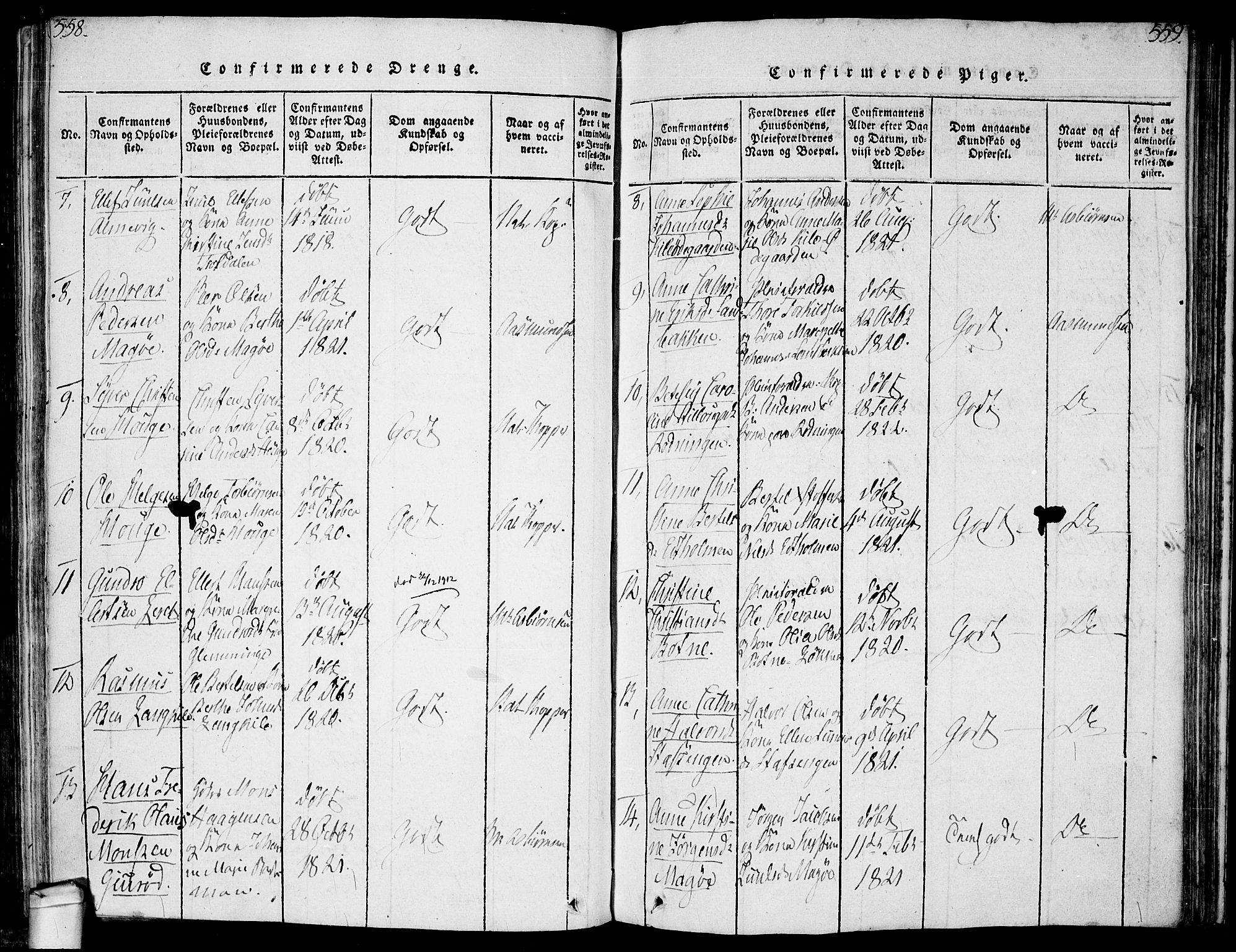 Hvaler prestekontor Kirkebøker, SAO/A-2001/F/Fa/L0005: Parish register (official) no. I 5, 1816-1845, p. 558-559