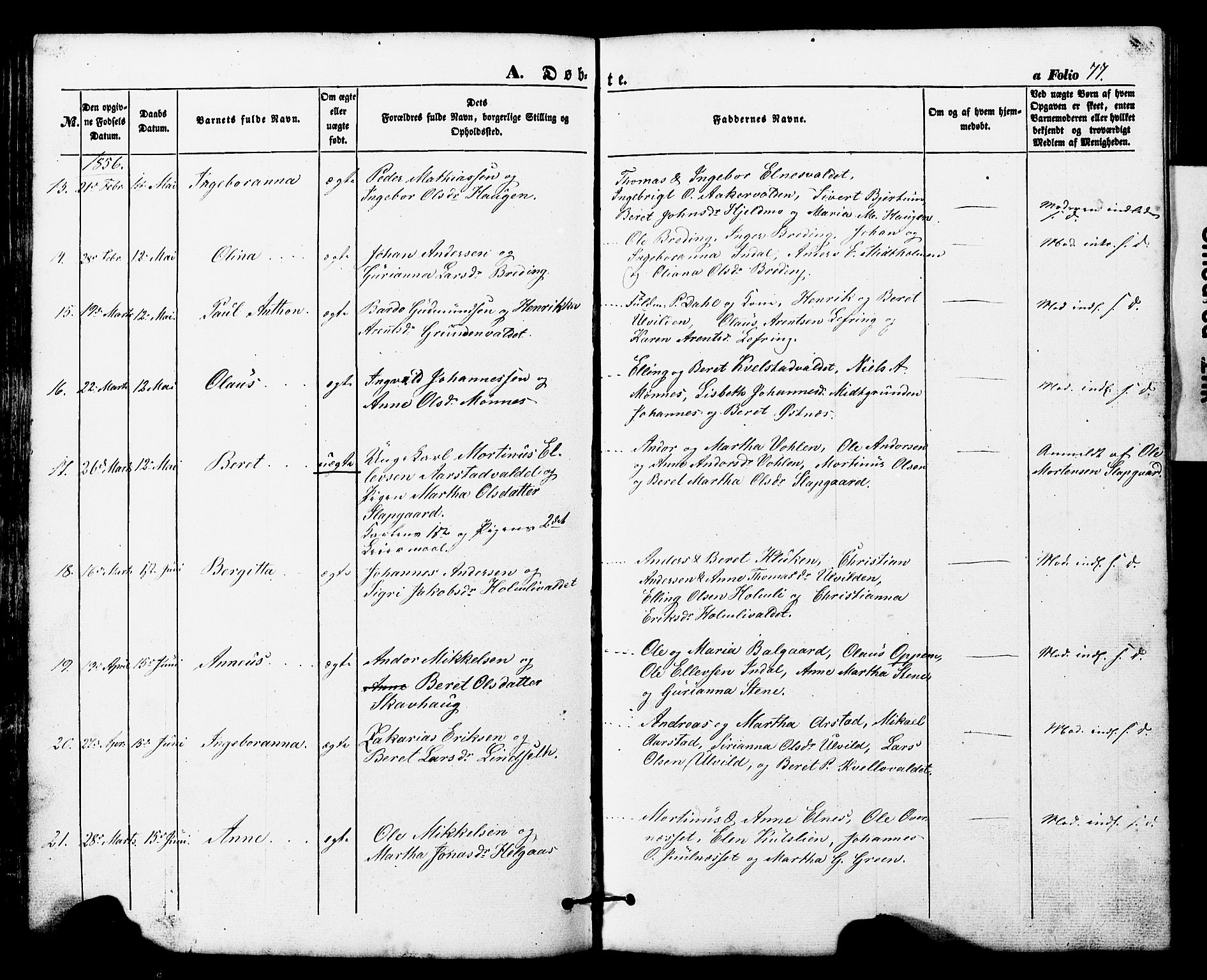 Ministerialprotokoller, klokkerbøker og fødselsregistre - Nord-Trøndelag, AV/SAT-A-1458/724/L0268: Parish register (copy) no. 724C04, 1846-1878, p. 77