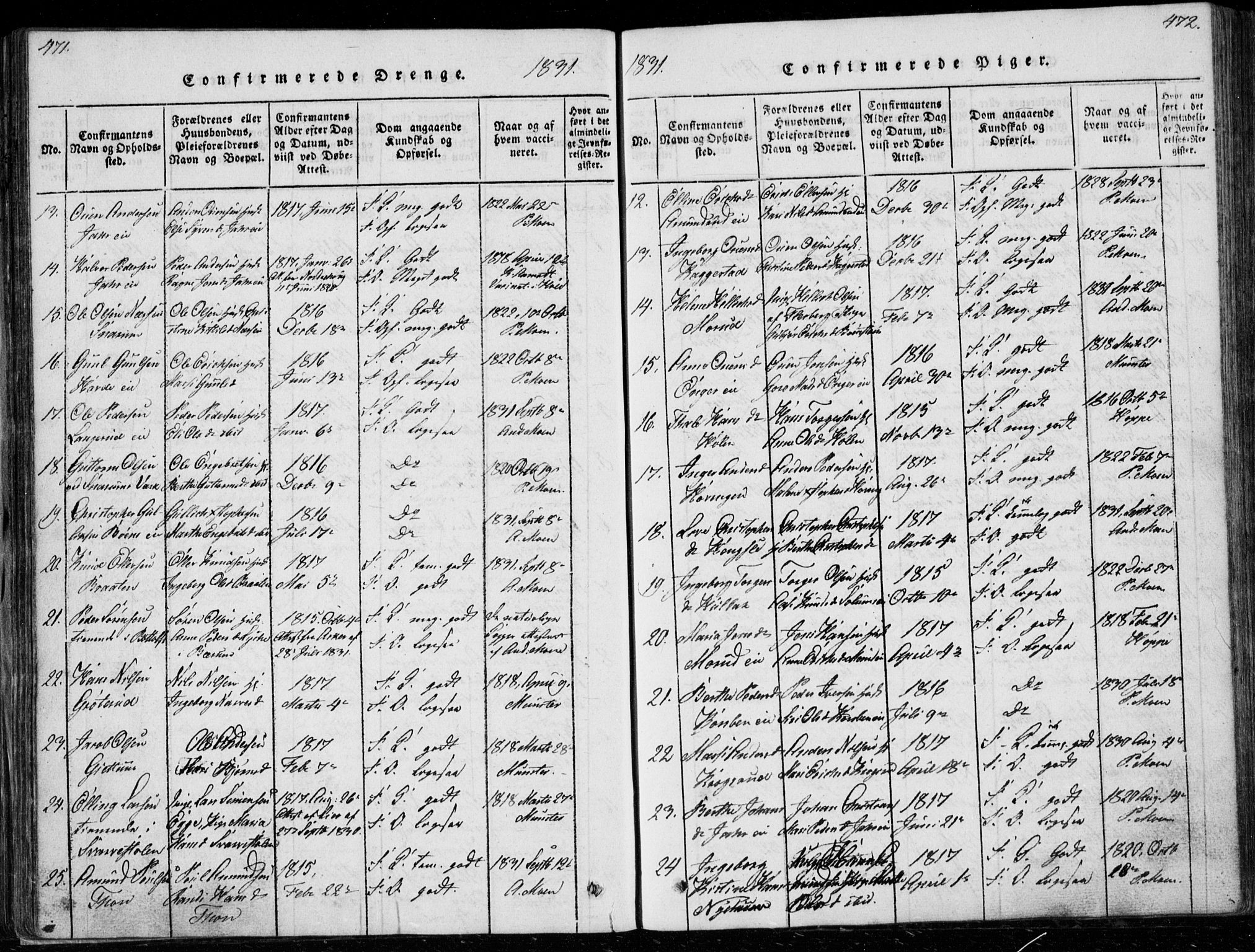 Modum kirkebøker, AV/SAKO-A-234/G/Ga/L0003: Parish register (copy) no. I 3, 1832-1842, p. 471-472