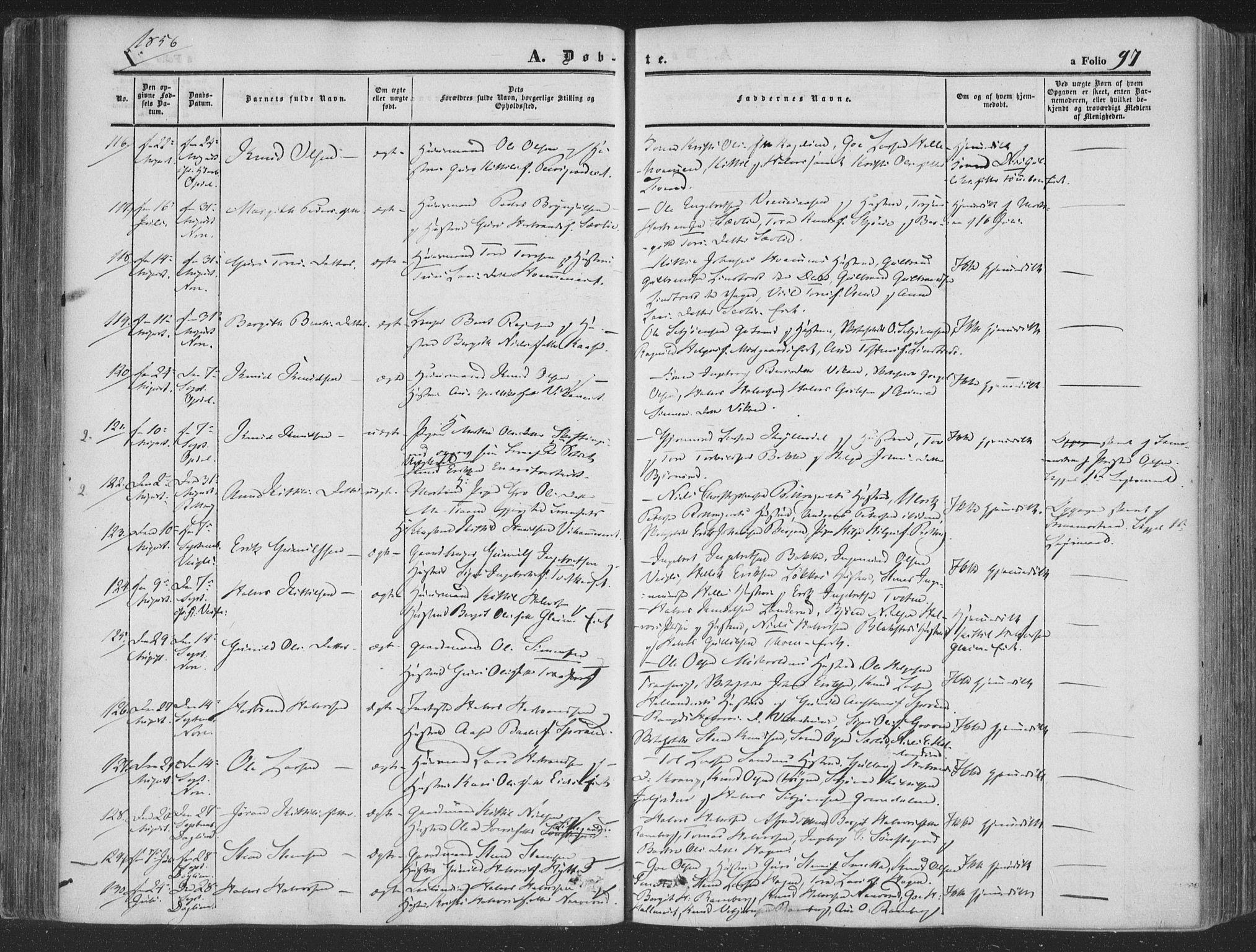 Rollag kirkebøker, AV/SAKO-A-240/F/Fa/L0008: Parish register (official) no. I 8, 1847-1860, p. 97