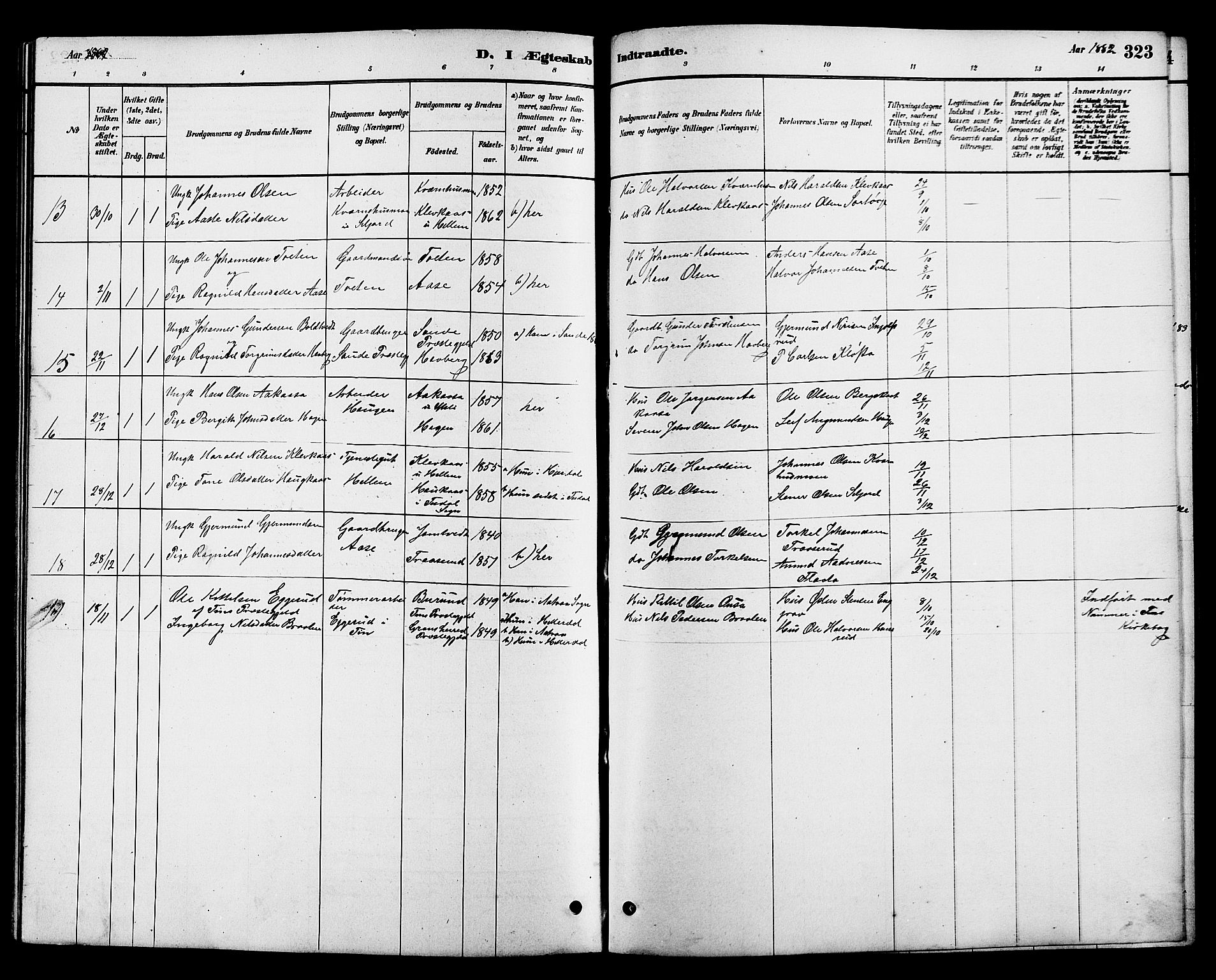 Heddal kirkebøker, AV/SAKO-A-268/G/Ga/L0002: Parish register (copy) no. I 2, 1879-1908, p. 323