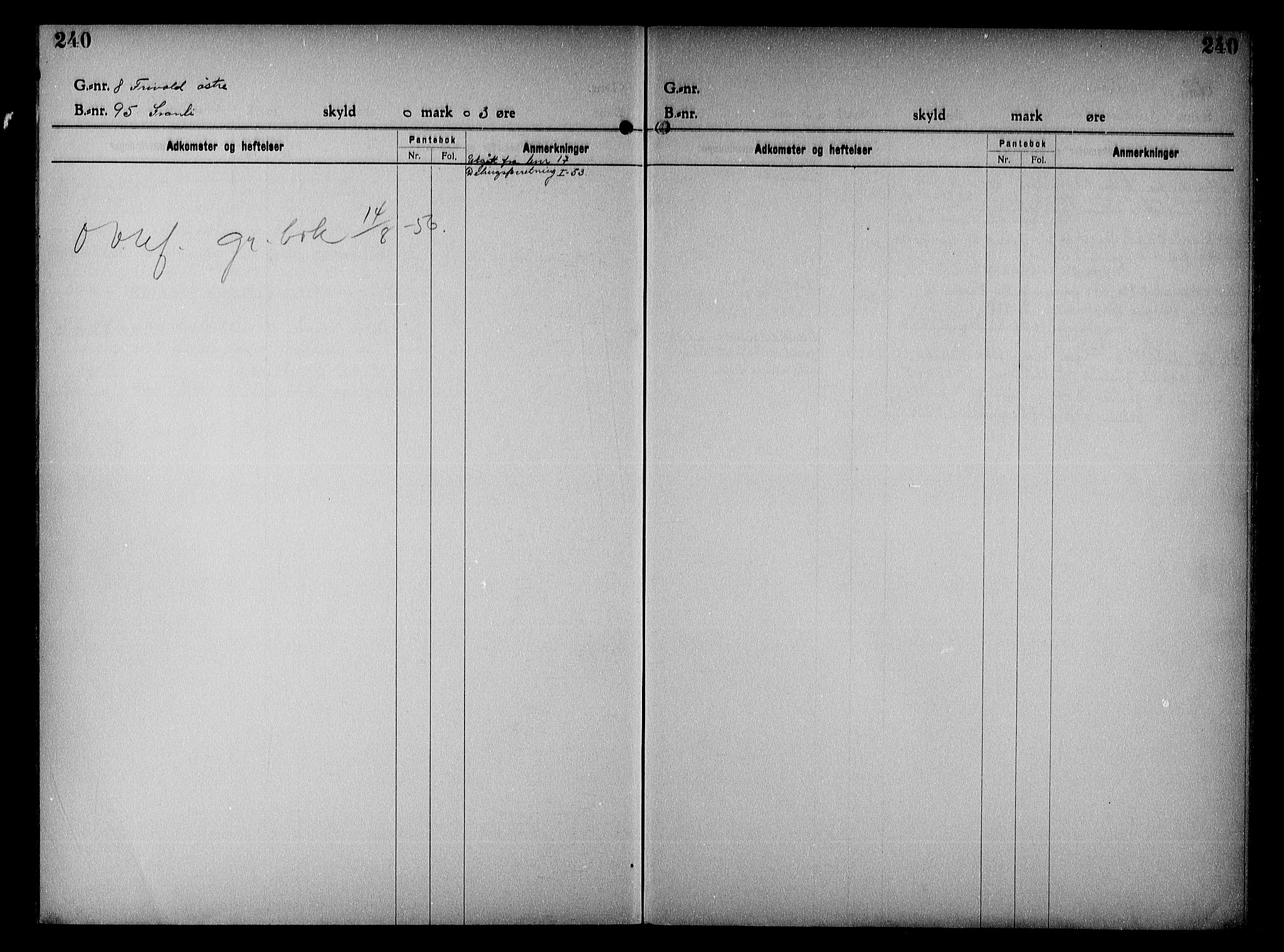 Vestre Nedenes/Sand sorenskriveri, SAK/1221-0010/G/Ga/L0023: Mortgage register no. 16, 1923-1957, p. 240