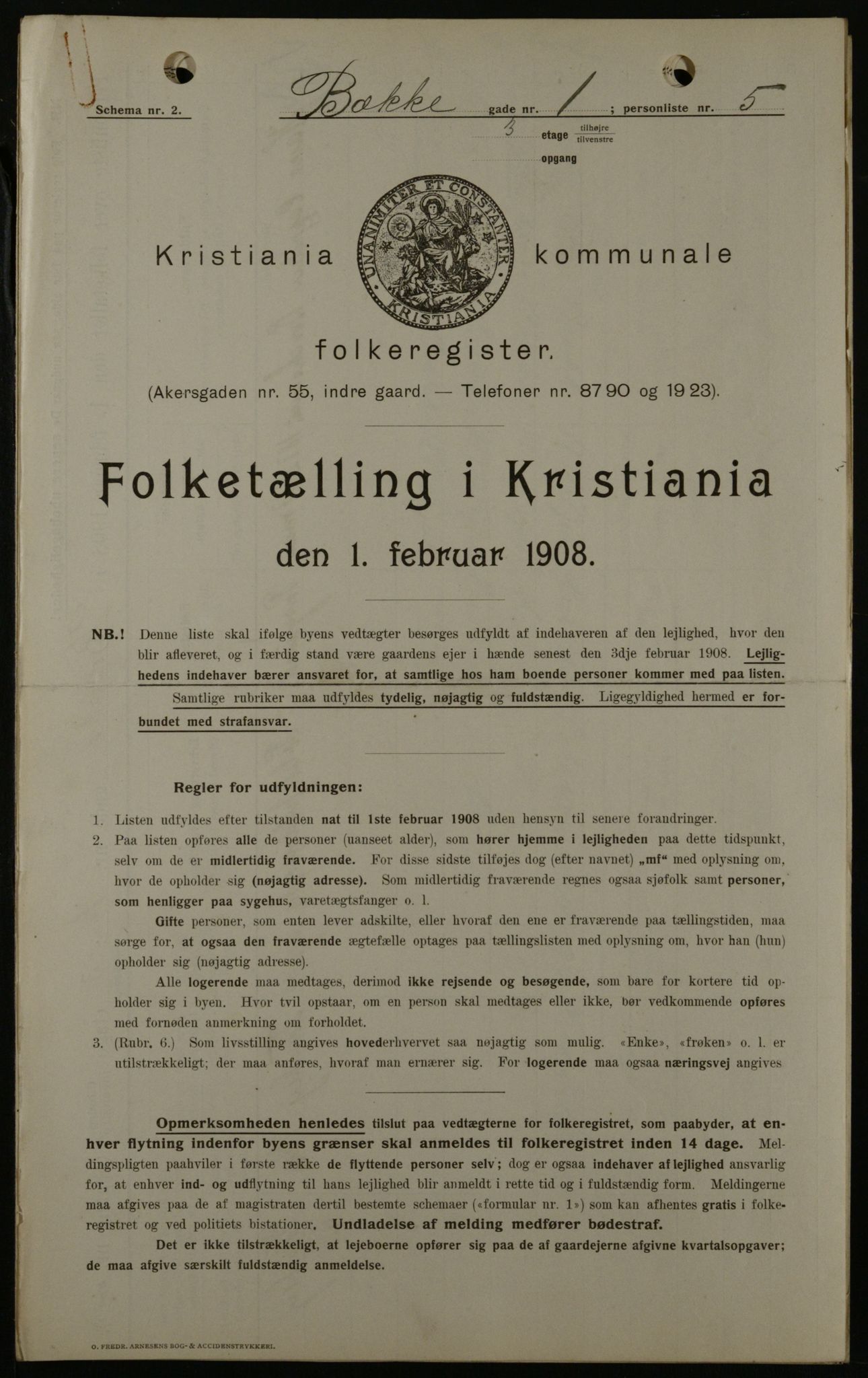 OBA, Municipal Census 1908 for Kristiania, 1908, p. 3452