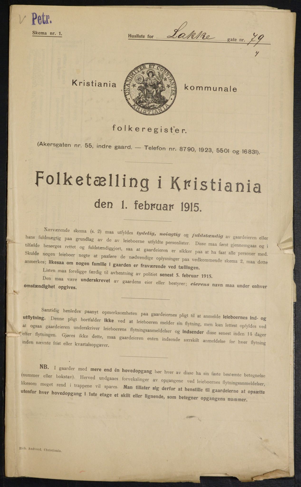 OBA, Municipal Census 1915 for Kristiania, 1915, p. 55768