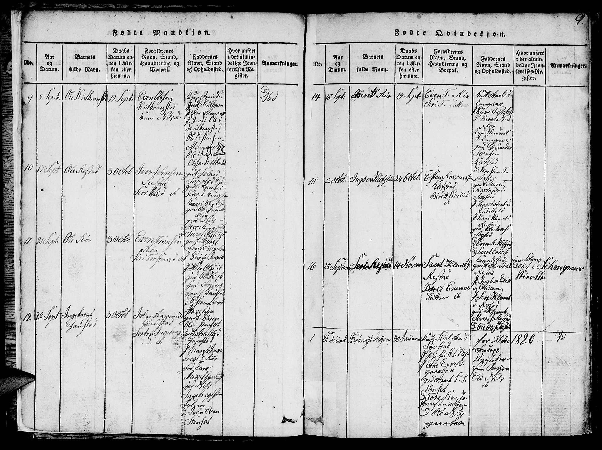 Ministerialprotokoller, klokkerbøker og fødselsregistre - Sør-Trøndelag, AV/SAT-A-1456/694/L1130: Parish register (copy) no. 694C02, 1816-1857, p. 9