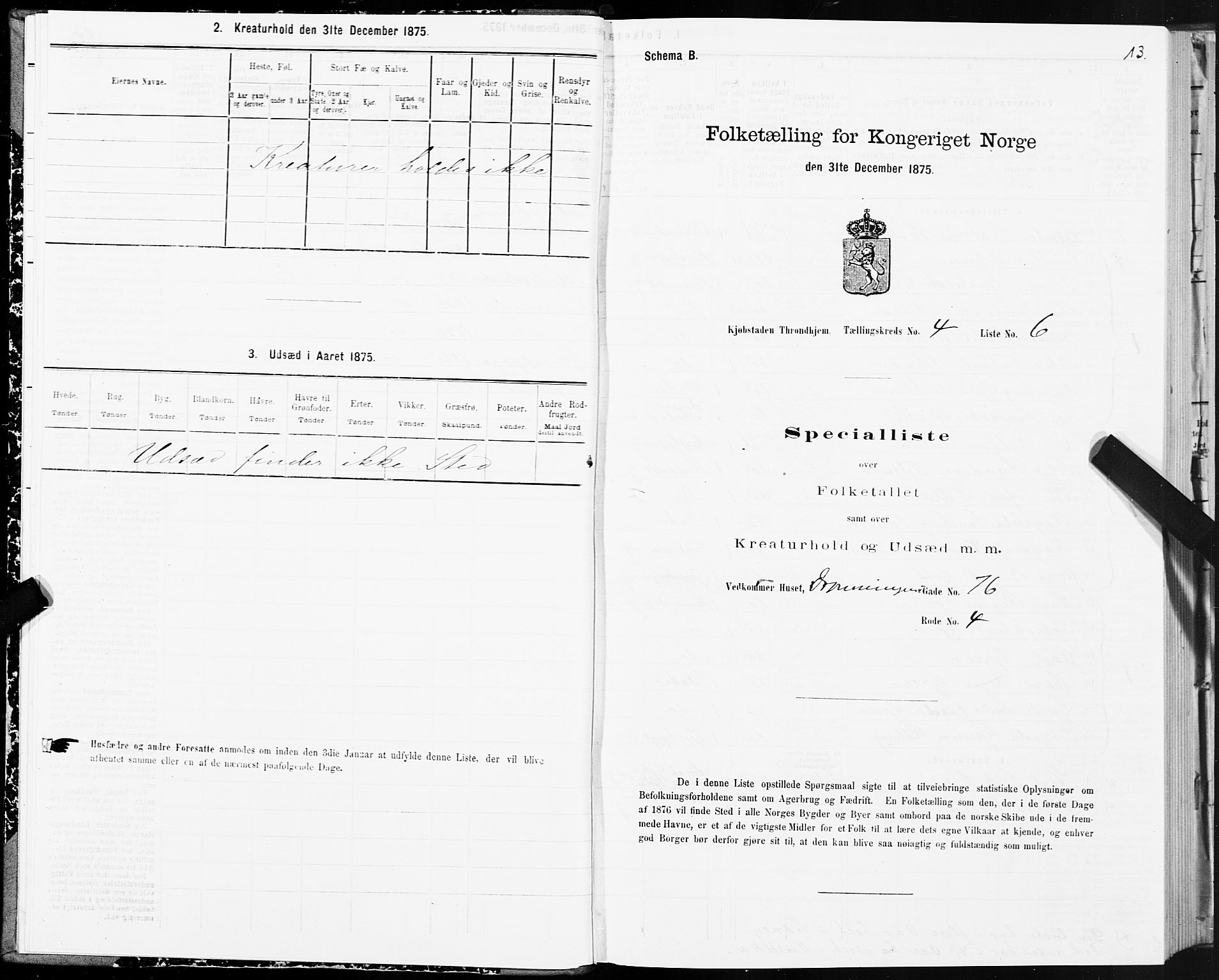 SAT, 1875 census for 1601 Trondheim, 1875, p. 3013