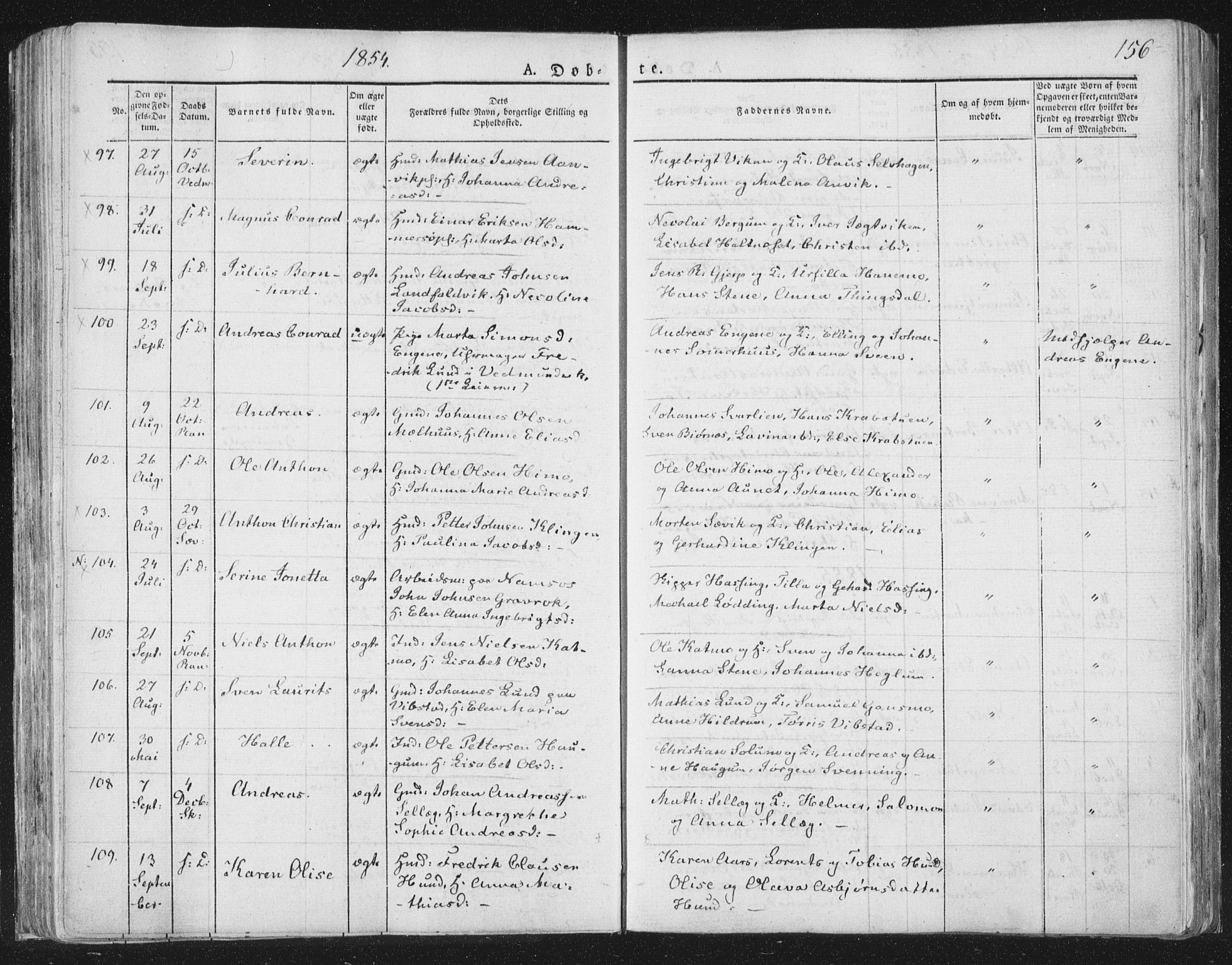 Ministerialprotokoller, klokkerbøker og fødselsregistre - Nord-Trøndelag, AV/SAT-A-1458/764/L0551: Parish register (official) no. 764A07a, 1824-1864, p. 156