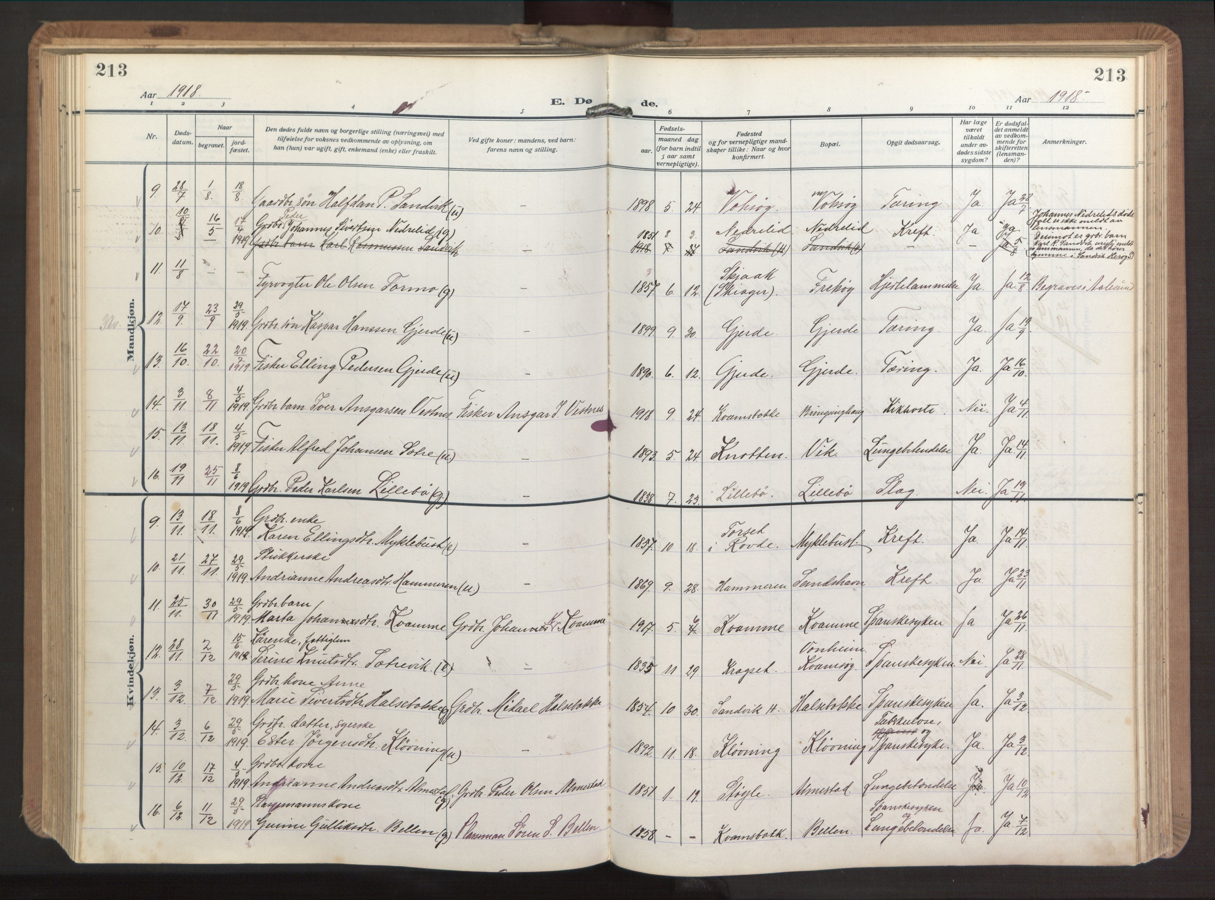 Ministerialprotokoller, klokkerbøker og fødselsregistre - Møre og Romsdal, AV/SAT-A-1454/503/L0044: Parish register (official) no. 503A12, 1918-1931, p. 213