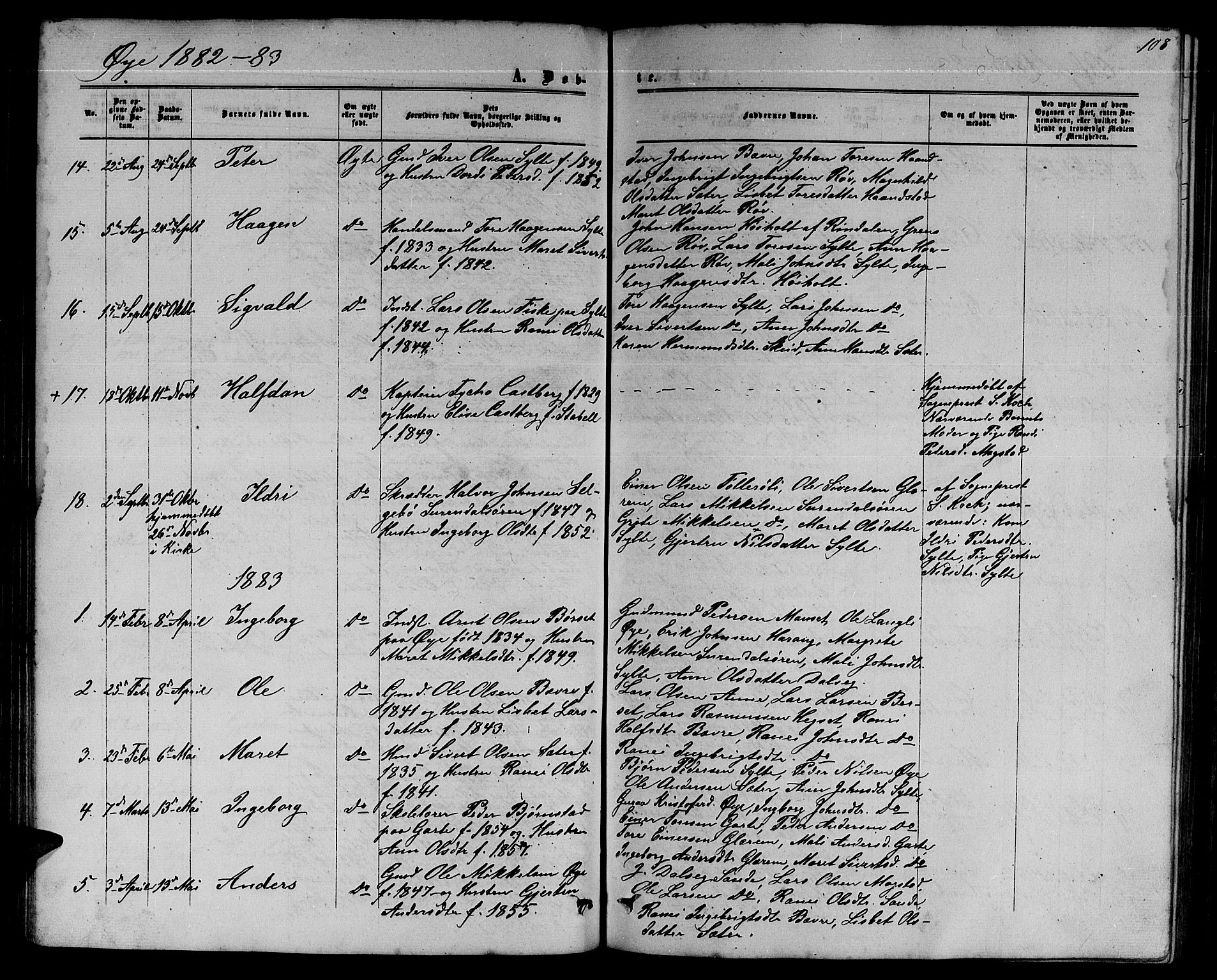 Ministerialprotokoller, klokkerbøker og fødselsregistre - Møre og Romsdal, SAT/A-1454/595/L1051: Parish register (copy) no. 595C03, 1866-1891, p. 108
