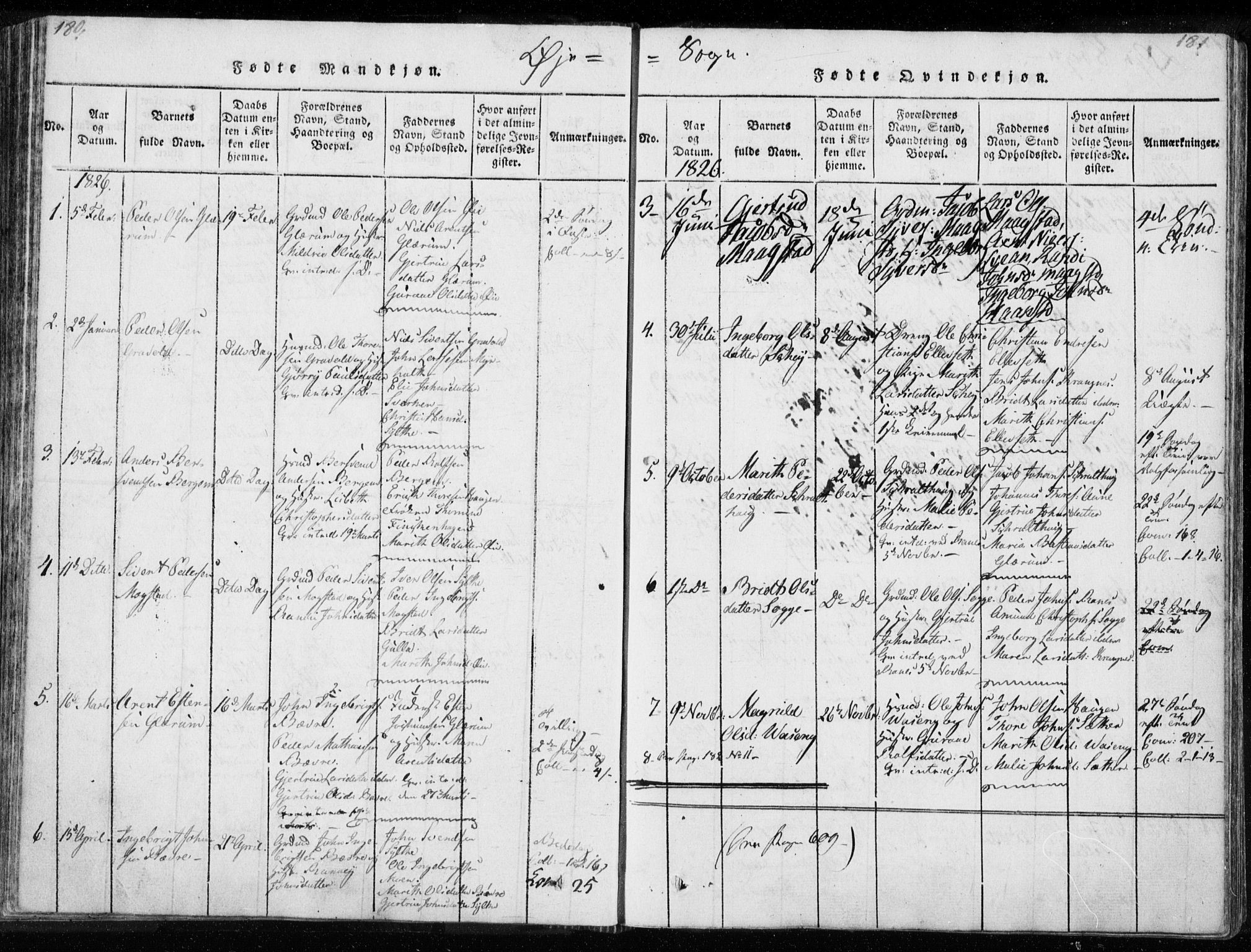 Ministerialprotokoller, klokkerbøker og fødselsregistre - Møre og Romsdal, SAT/A-1454/595/L1041: Parish register (official) no. 595A03, 1819-1829, p. 180-181