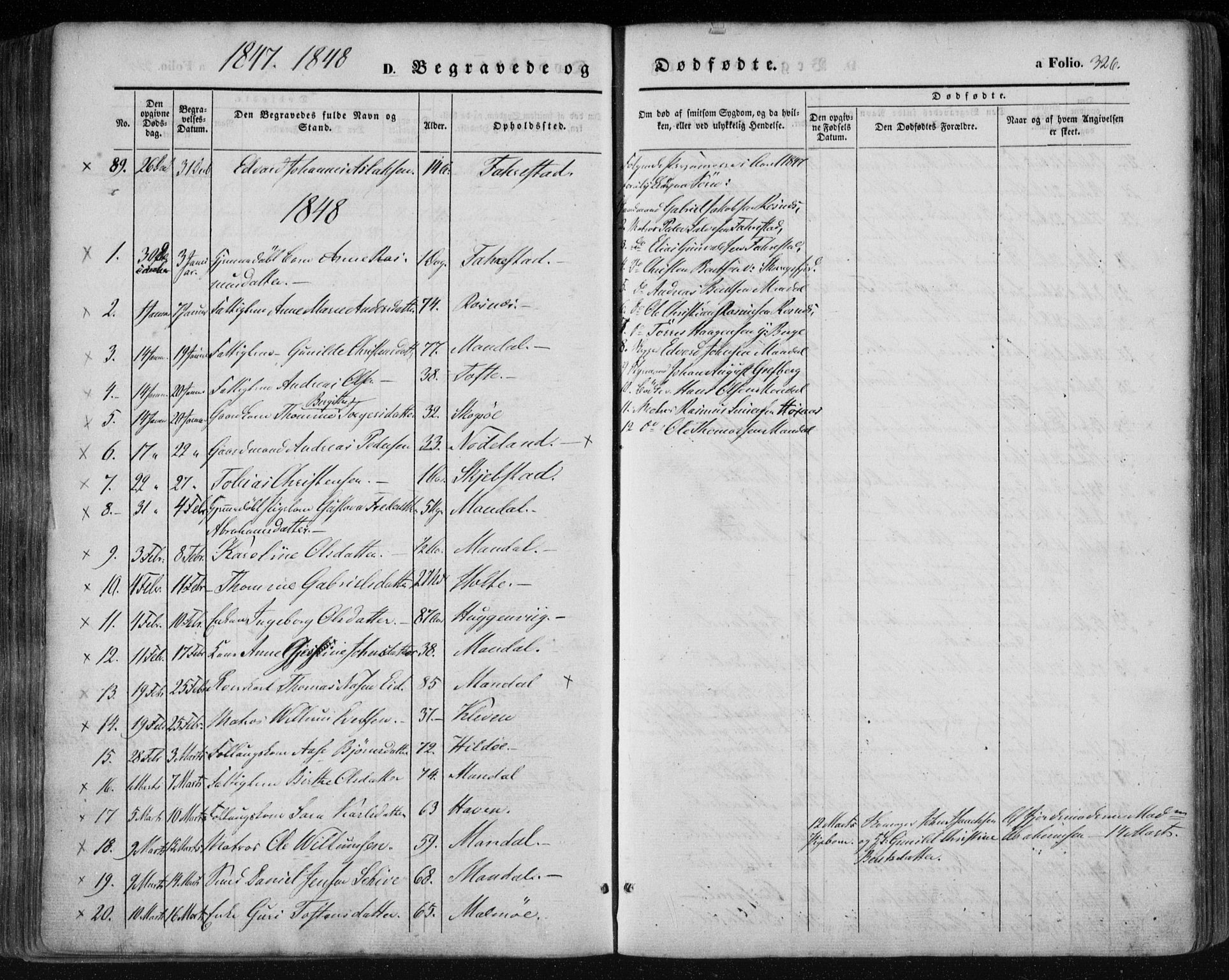 Mandal sokneprestkontor, SAK/1111-0030/F/Fa/Faa/L0013: Parish register (official) no. A 13, 1847-1859, p. 326