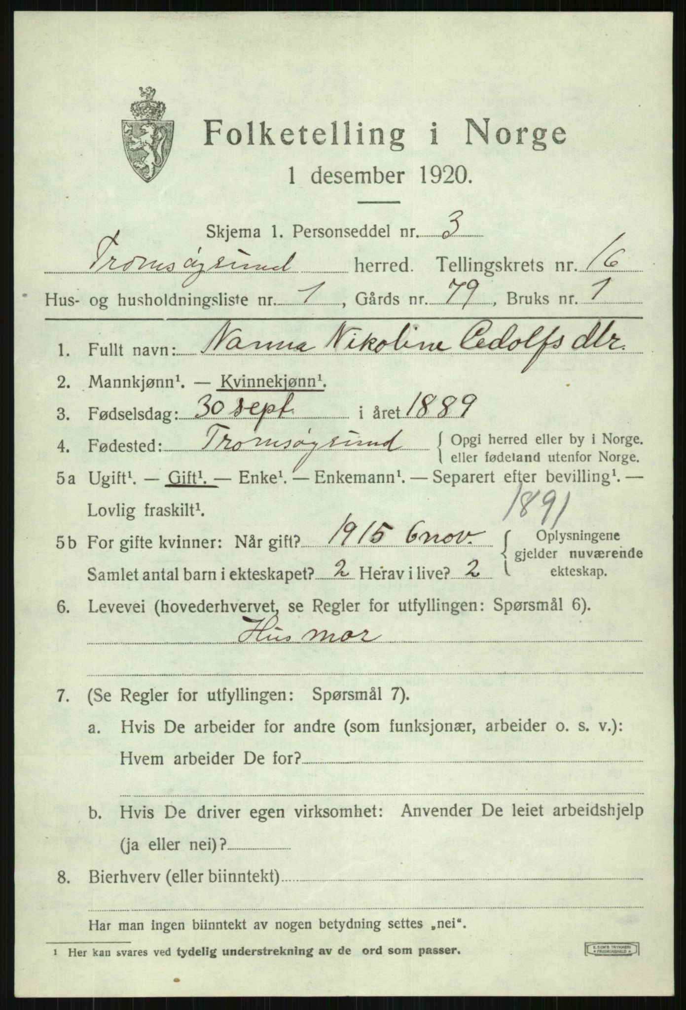 SATØ, 1920 census for Tromsøysund, 1920, p. 9384