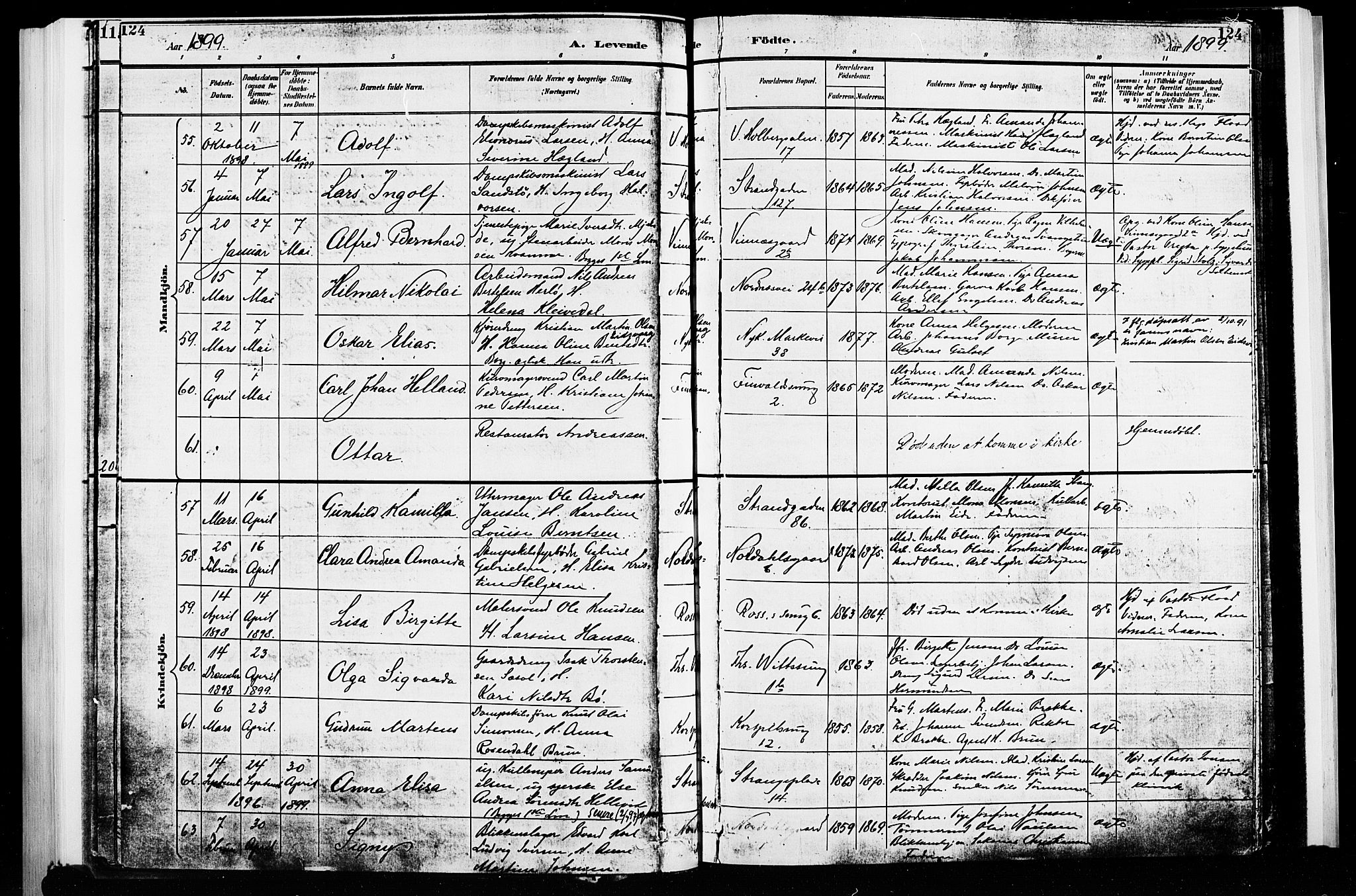 Nykirken Sokneprestembete, SAB/A-77101/H/Hab: Parish register (copy) no. B 3, 1895-1899, p. 124