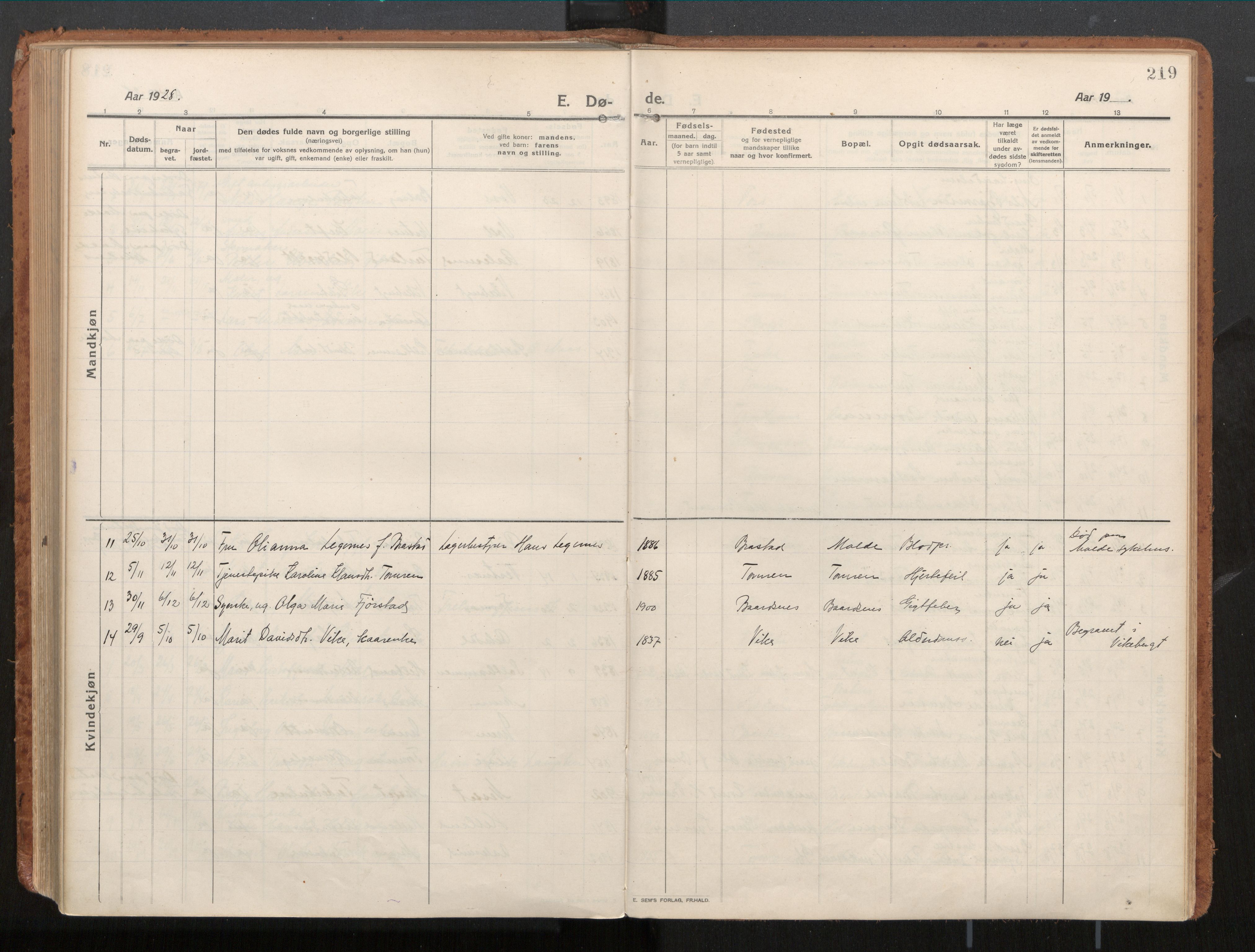 Ministerialprotokoller, klokkerbøker og fødselsregistre - Møre og Romsdal, AV/SAT-A-1454/539/L0534a: Parish register (official) no. 539A08, 1912-1935, p. 219