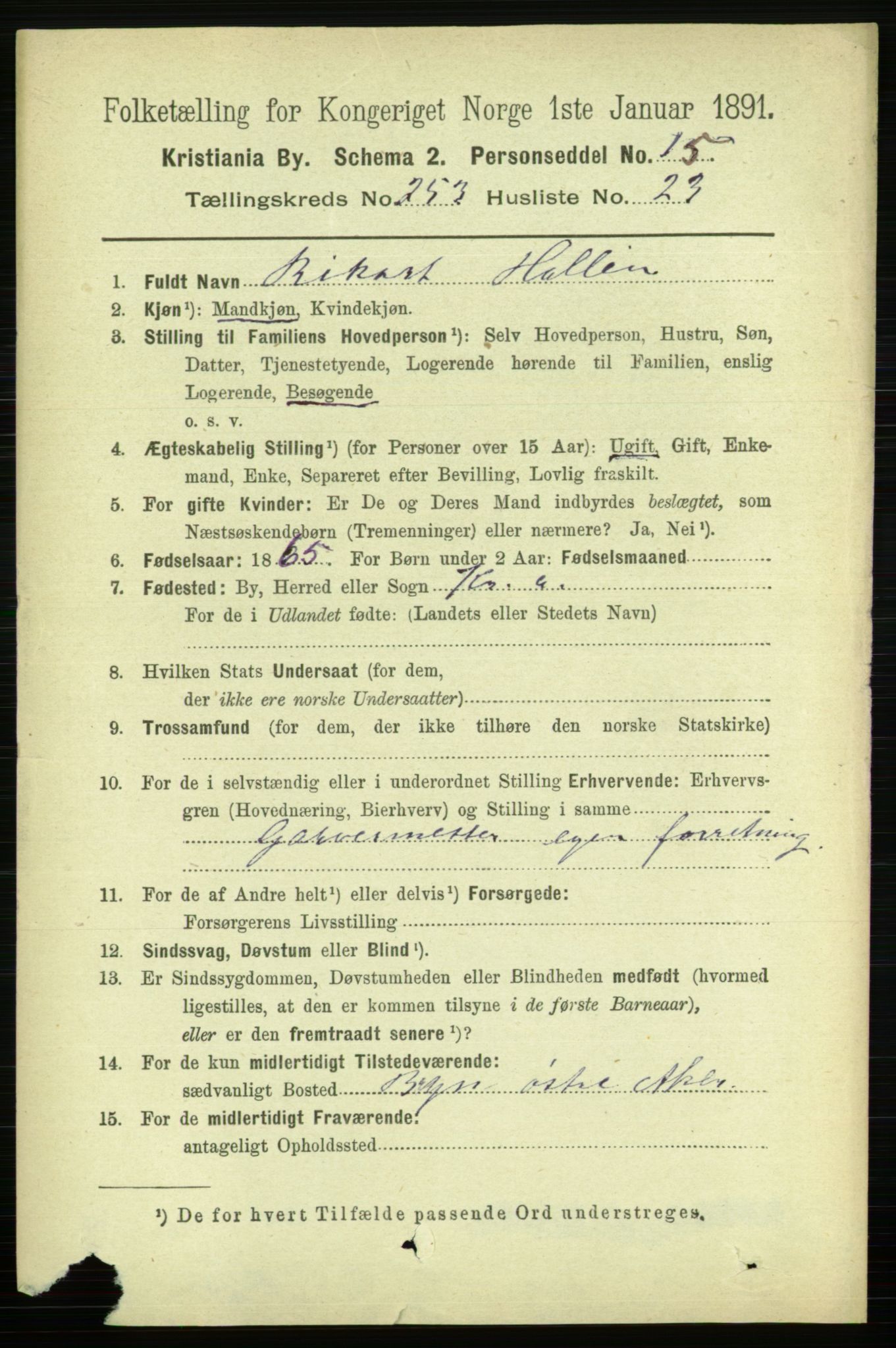 RA, 1891 census for 0301 Kristiania, 1891, p. 154430