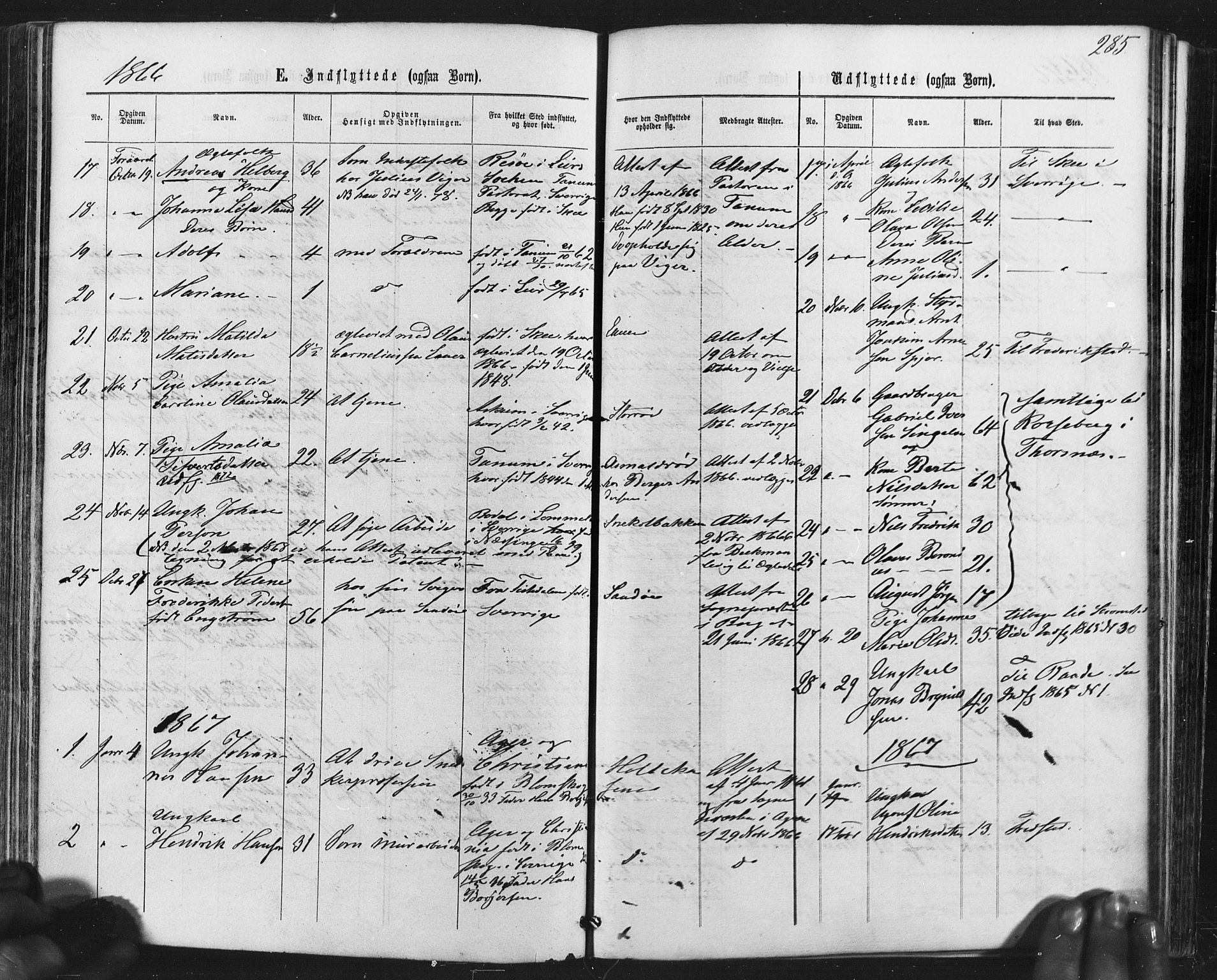 Hvaler prestekontor Kirkebøker, SAO/A-2001/F/Fa/L0007: Parish register (official) no. I 7, 1864-1878, p. 285