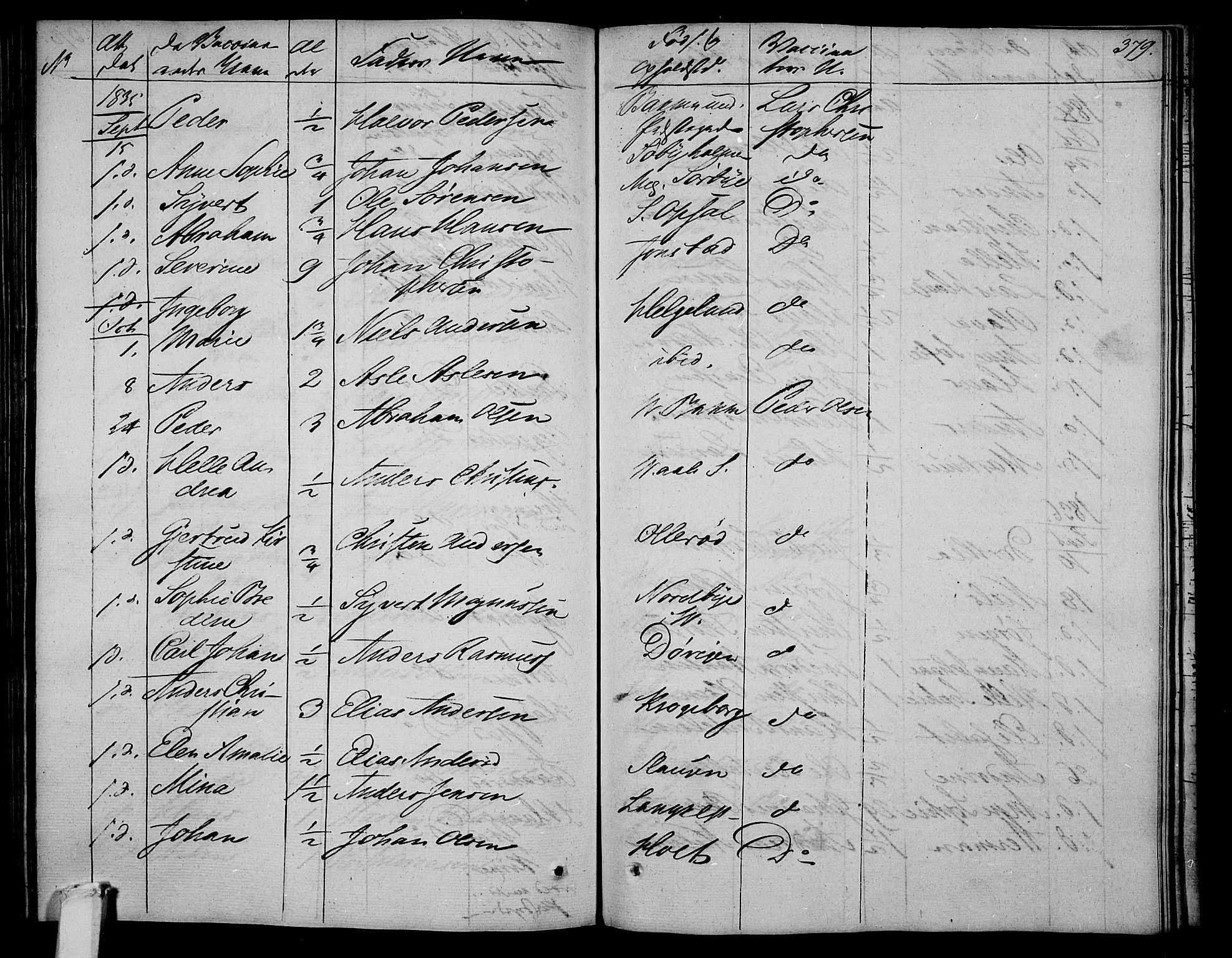 Våle kirkebøker, AV/SAKO-A-334/F/Fa/L0008: Parish register (official) no. I 8, 1824-1844, p. 379