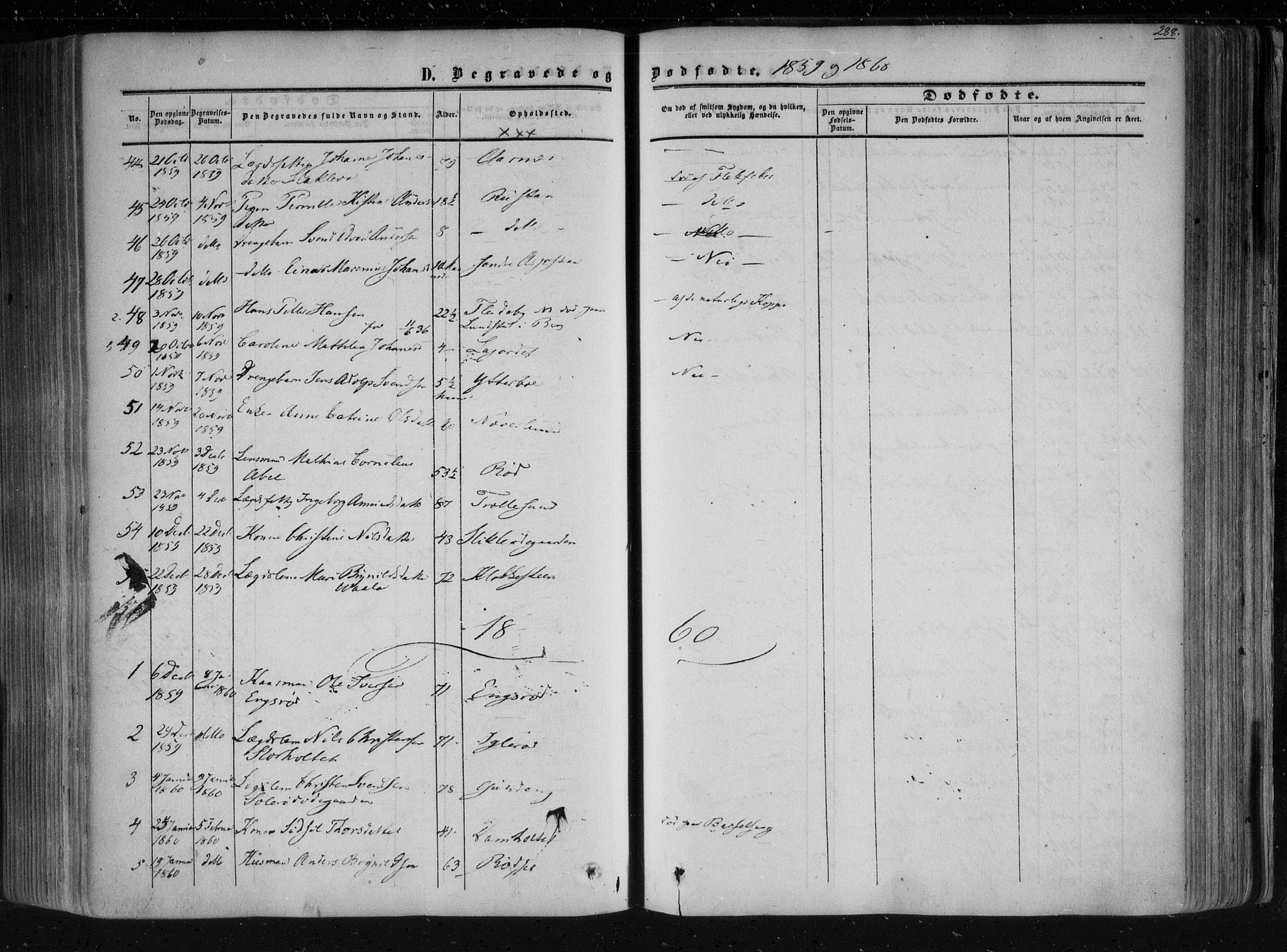 Aremark prestekontor Kirkebøker, SAO/A-10899/F/Fc/L0003: Parish register (official) no. III 3, 1850-1865, p. 288