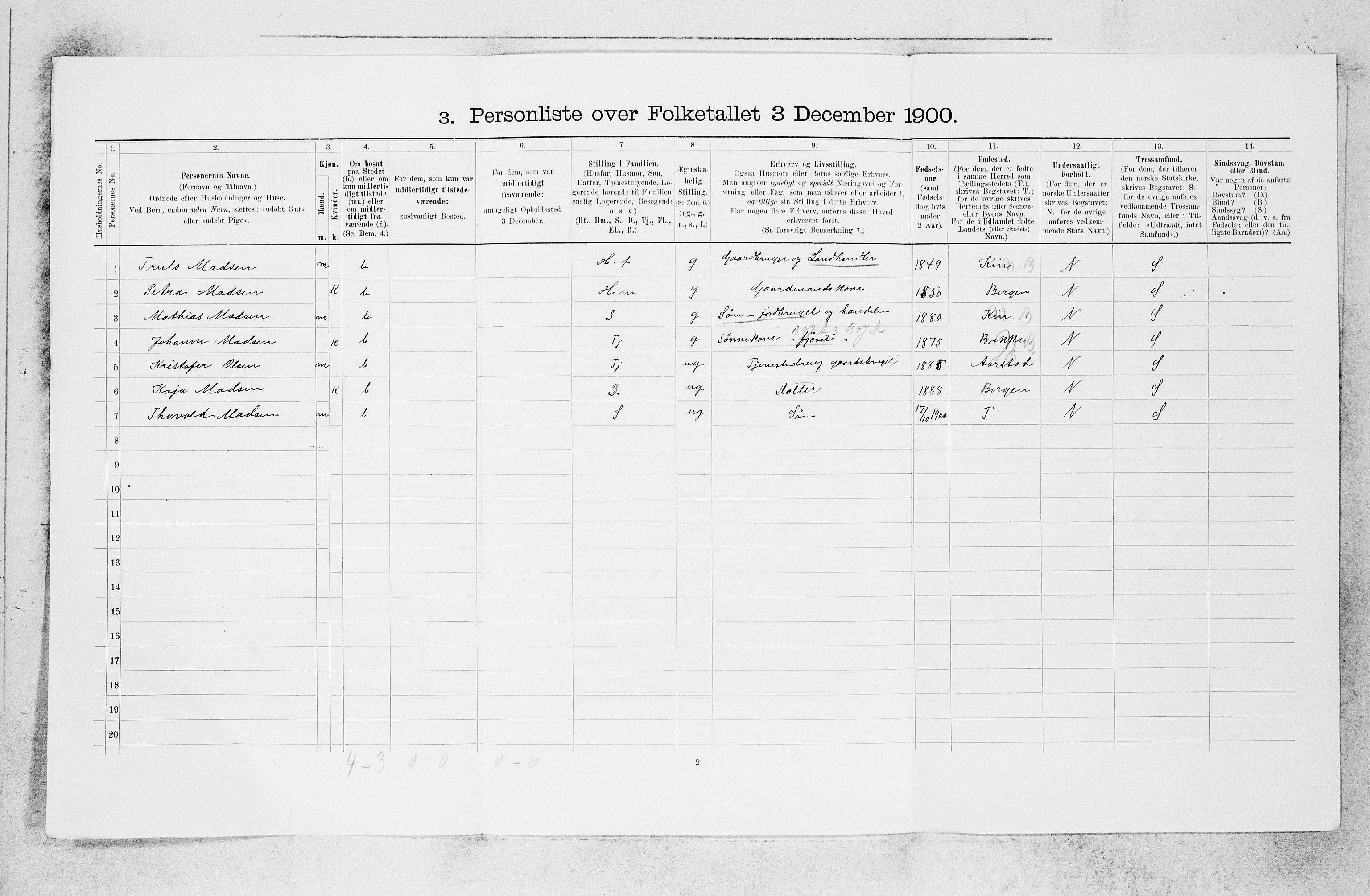 SAB, 1900 census for Hyllestad, 1900, p. 585