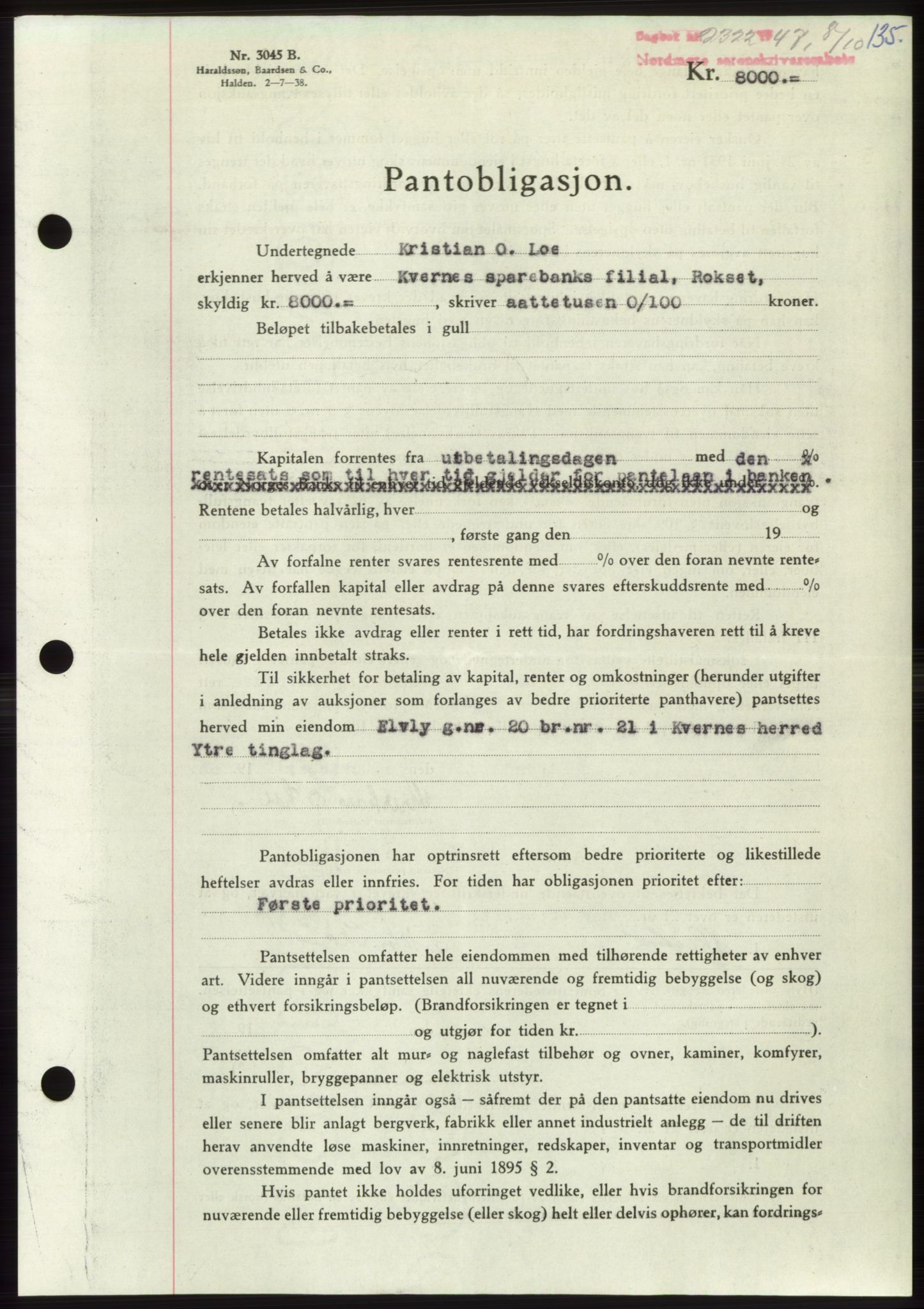 Nordmøre sorenskriveri, AV/SAT-A-4132/1/2/2Ca: Mortgage book no. B97, 1947-1948, Diary no: : 2322/1947