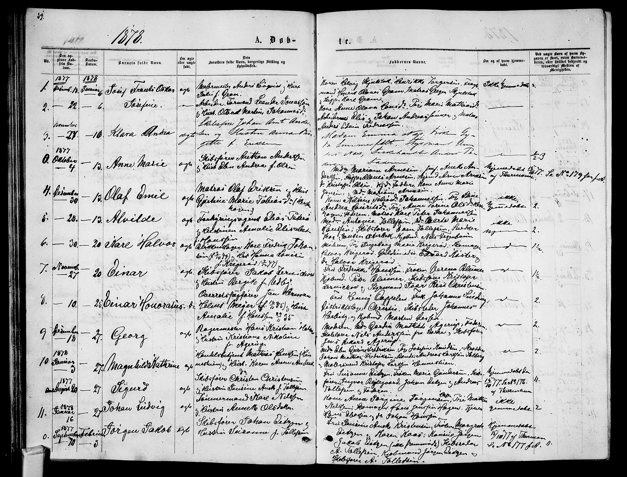 Tønsberg kirkebøker, AV/SAKO-A-330/G/Ga/L0005: Parish register (copy) no. 5, 1875-1885, p. 39