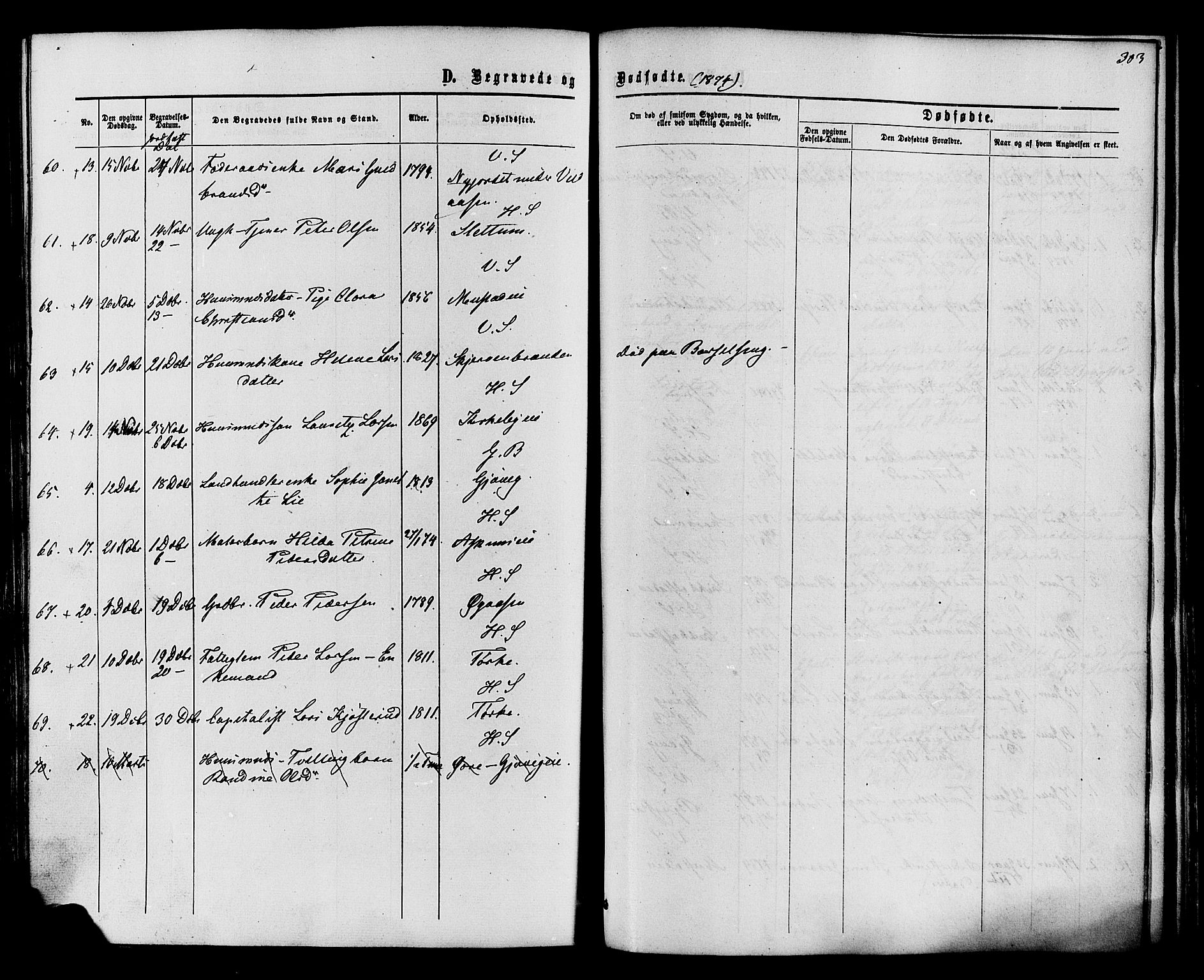 Vardal prestekontor, SAH/PREST-100/H/Ha/Haa/L0007: Parish register (official) no. 7, 1867-1878, p. 303