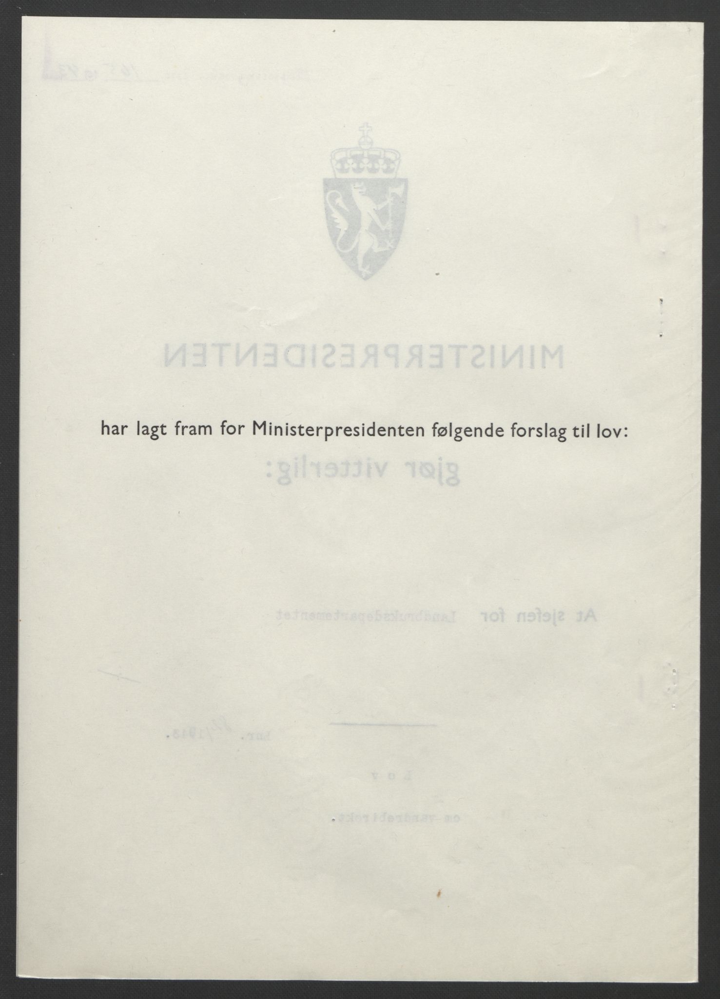 NS-administrasjonen 1940-1945 (Statsrådsekretariatet, de kommisariske statsråder mm), RA/S-4279/D/Db/L0099: Lover, 1943, p. 375