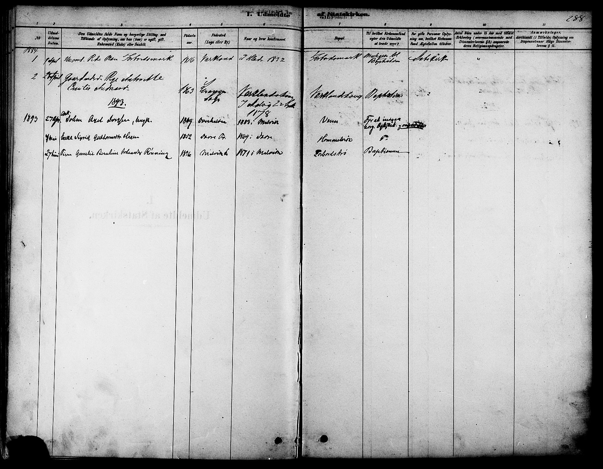 Ministerialprotokoller, klokkerbøker og fødselsregistre - Sør-Trøndelag, SAT/A-1456/616/L0410: Parish register (official) no. 616A07, 1878-1893, p. 288