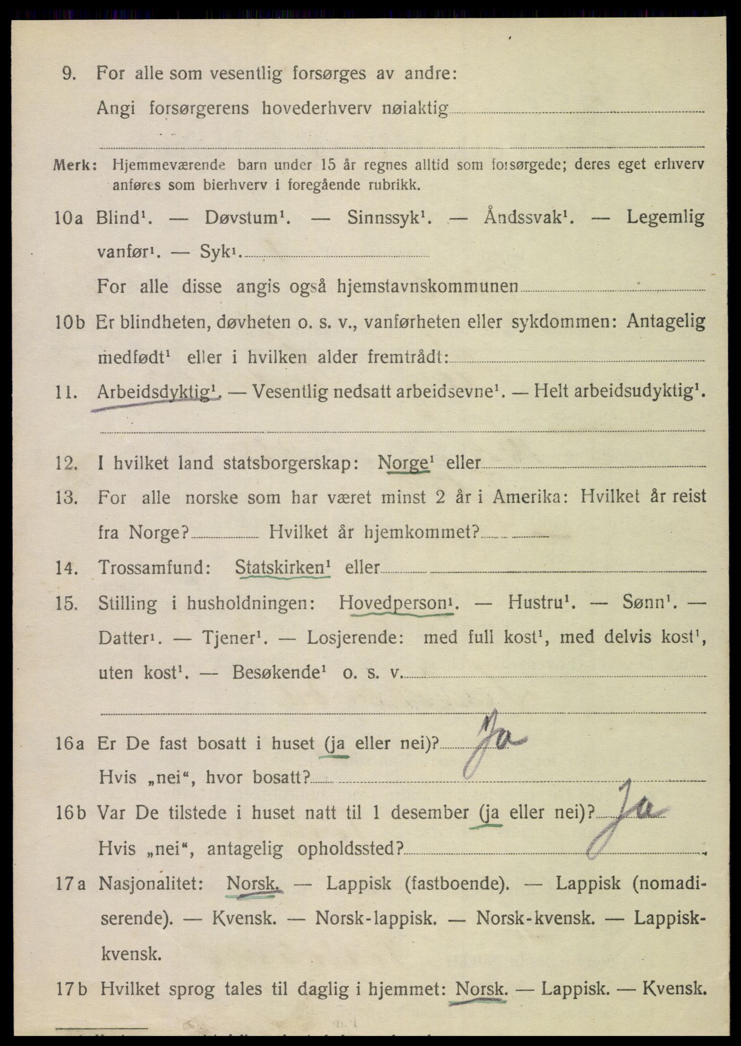 SAT, 1920 census for Tjøtta, 1920, p. 1424