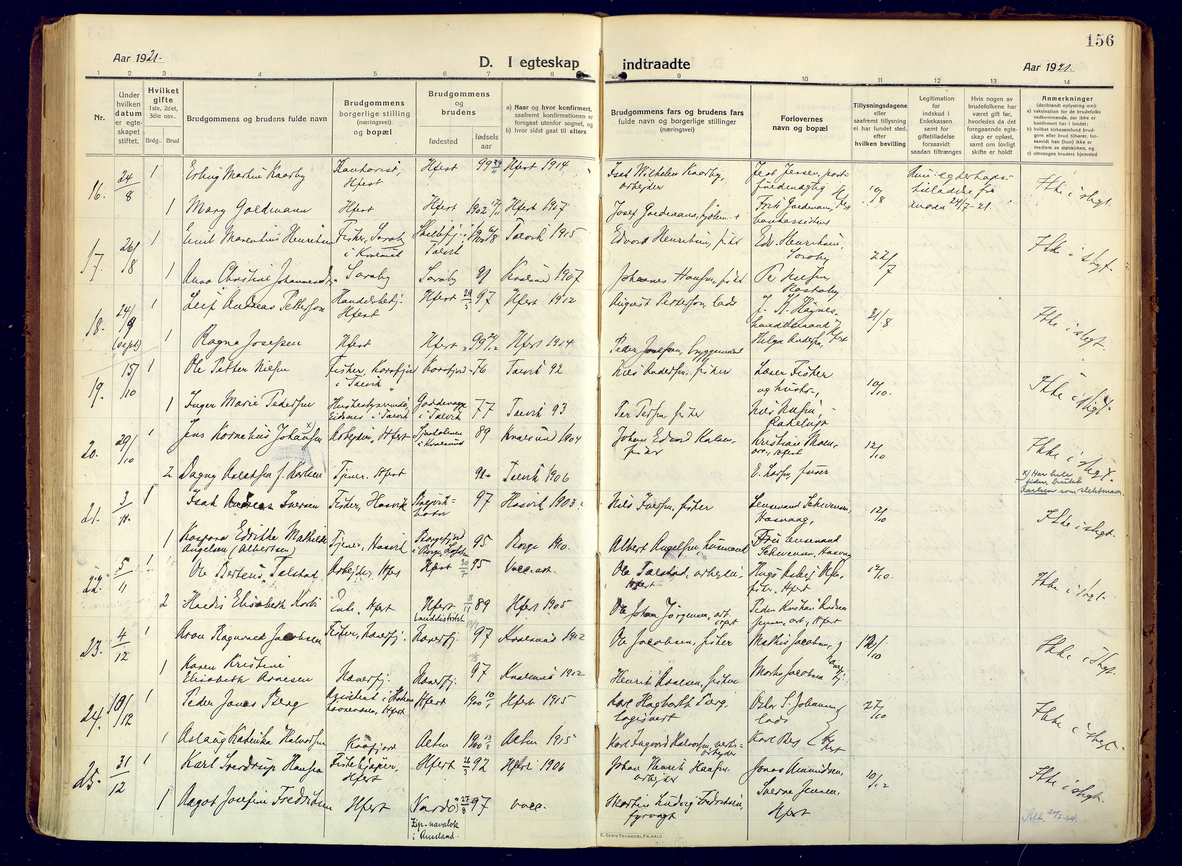 Hammerfest sokneprestkontor, SATØ/S-1347/H/Ha/L0015.kirke: Parish register (official) no. 15, 1916-1923, p. 156