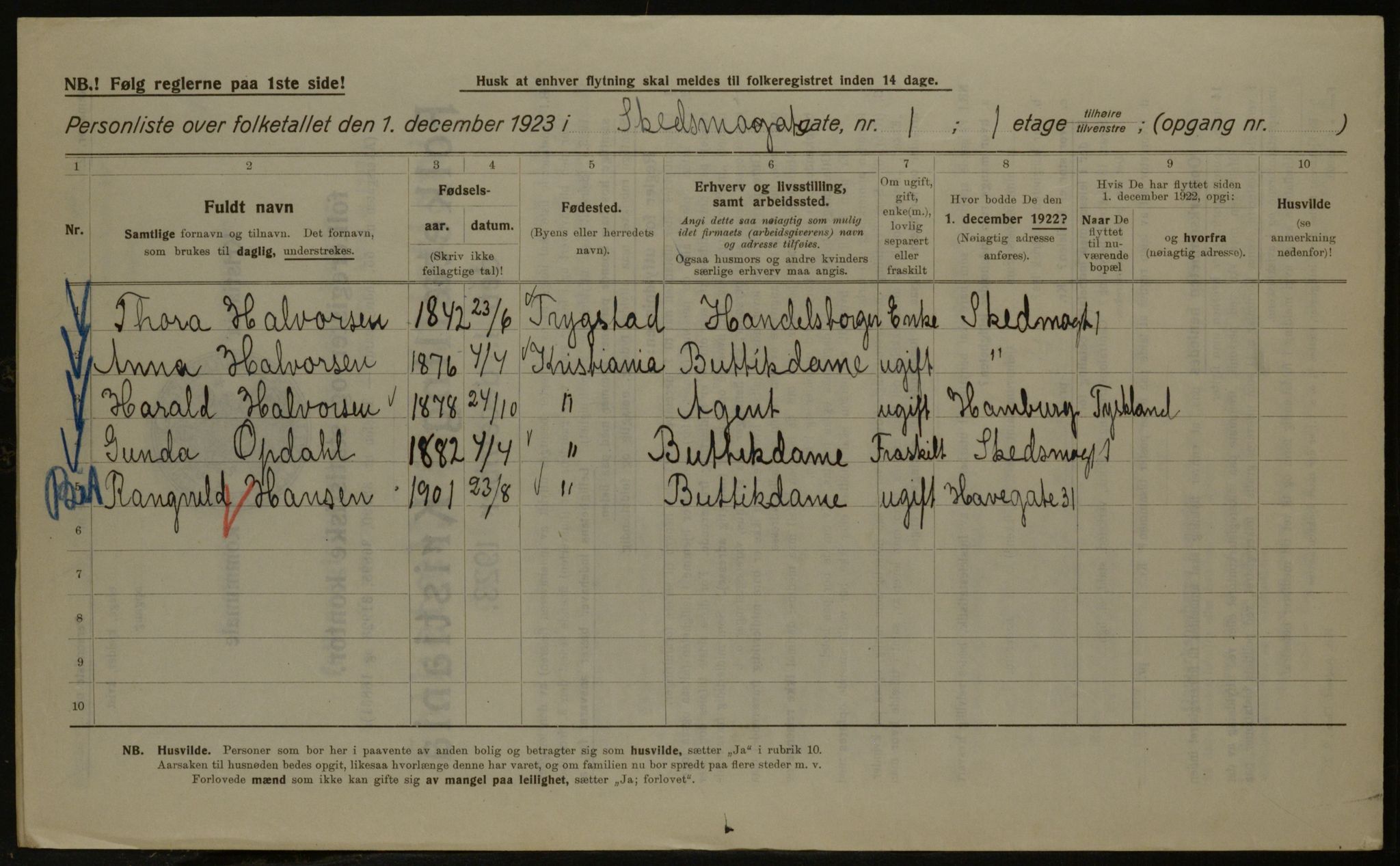 OBA, Municipal Census 1923 for Kristiania, 1923, p. 105551