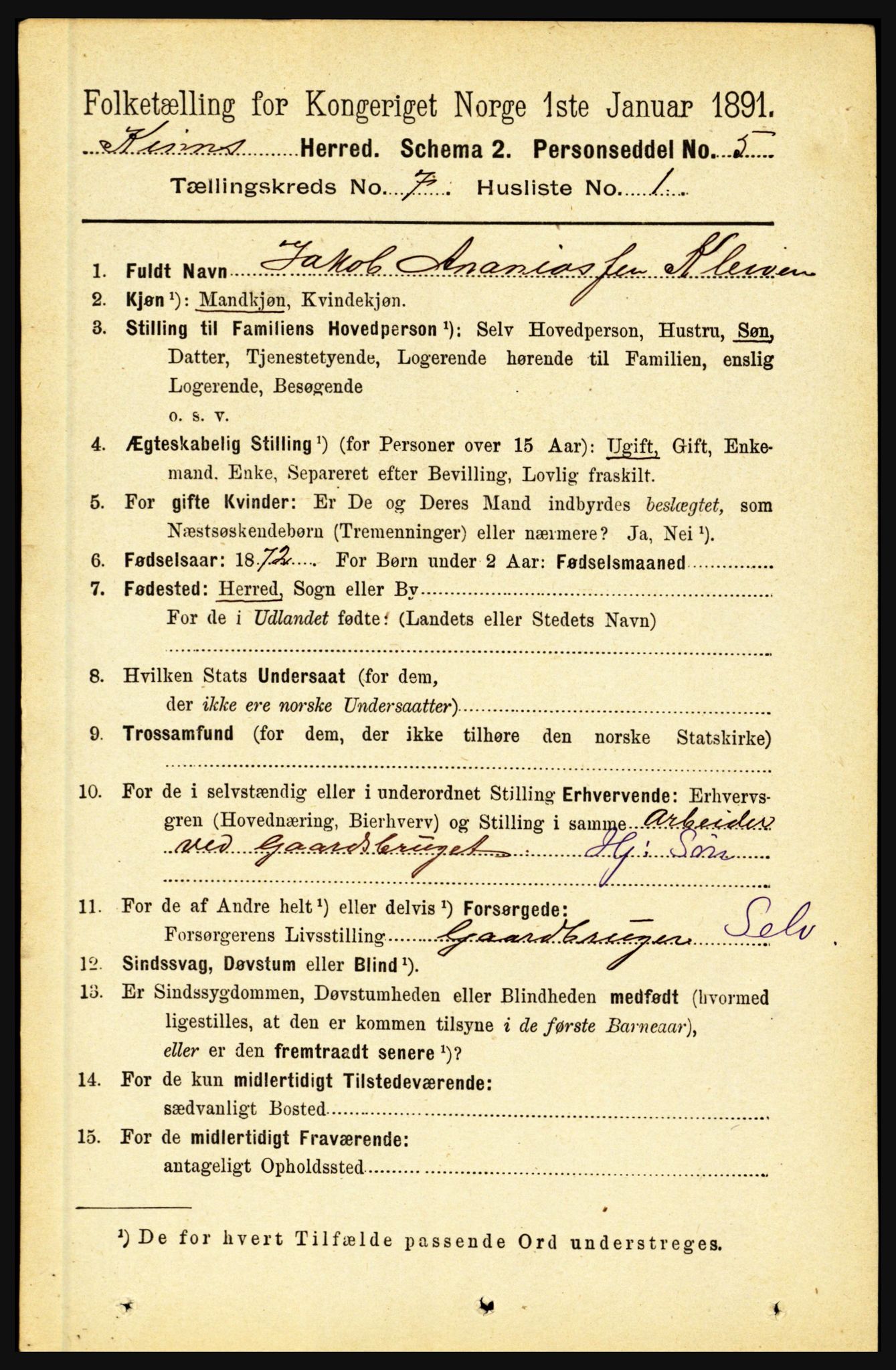 RA, 1891 census for 1437 Kinn, 1891, p. 2676