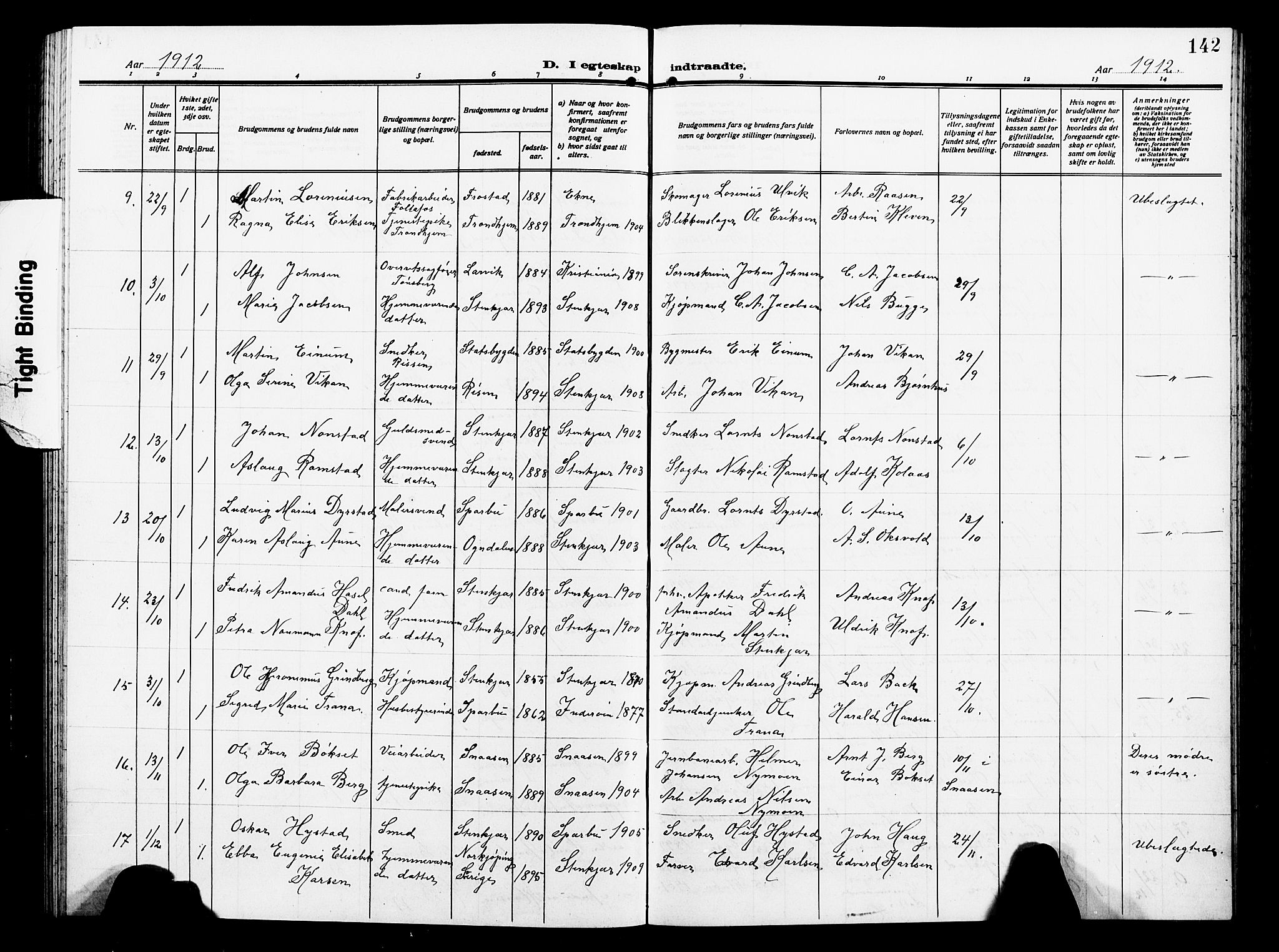 Ministerialprotokoller, klokkerbøker og fødselsregistre - Nord-Trøndelag, SAT/A-1458/739/L0376: Parish register (copy) no. 739C04, 1908-1917, p. 142