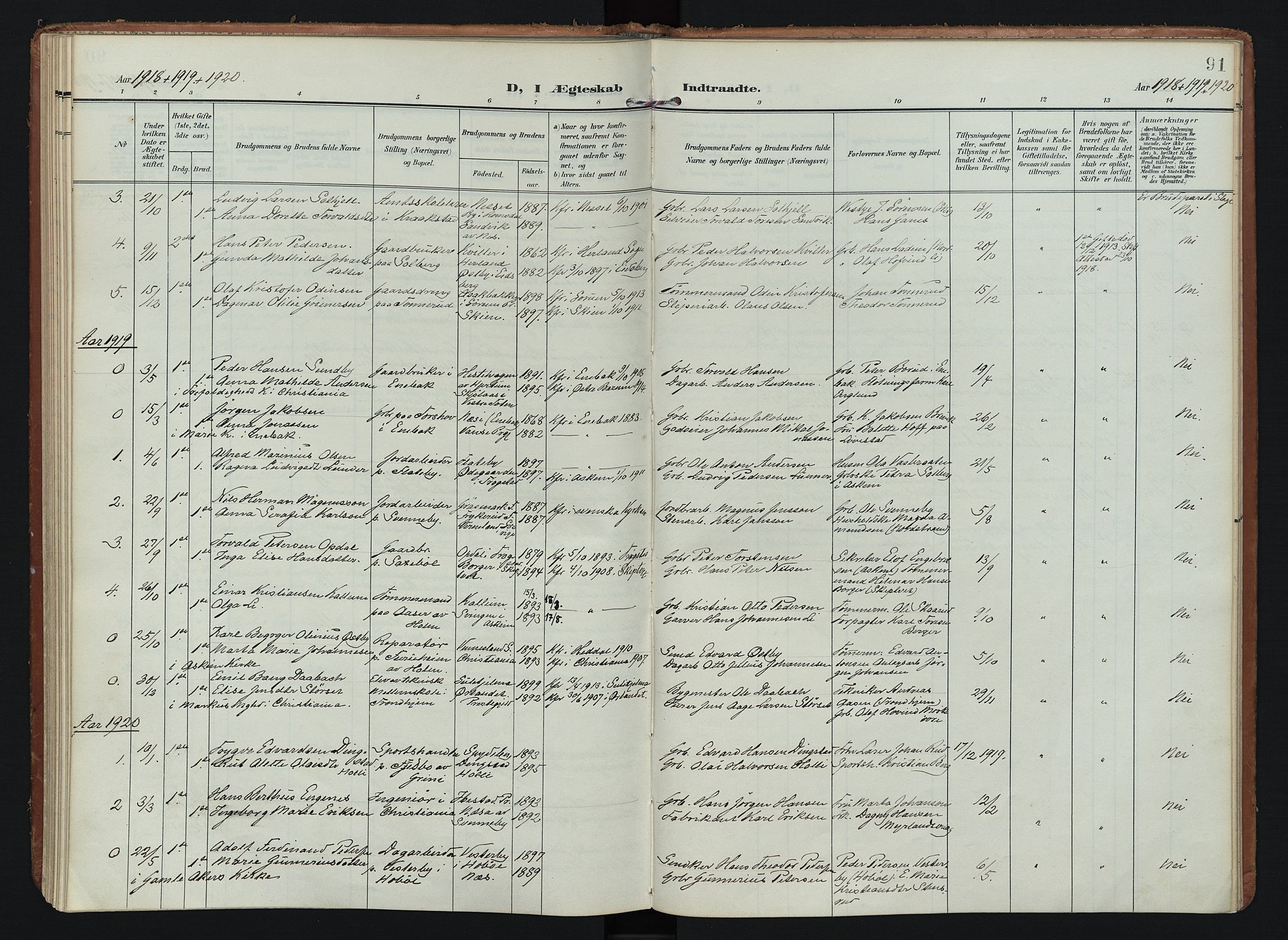 Spydeberg prestekontor Kirkebøker, SAO/A-10924/F/Fb/L0002: Parish register (official) no. II 2, 1908-1926, p. 91