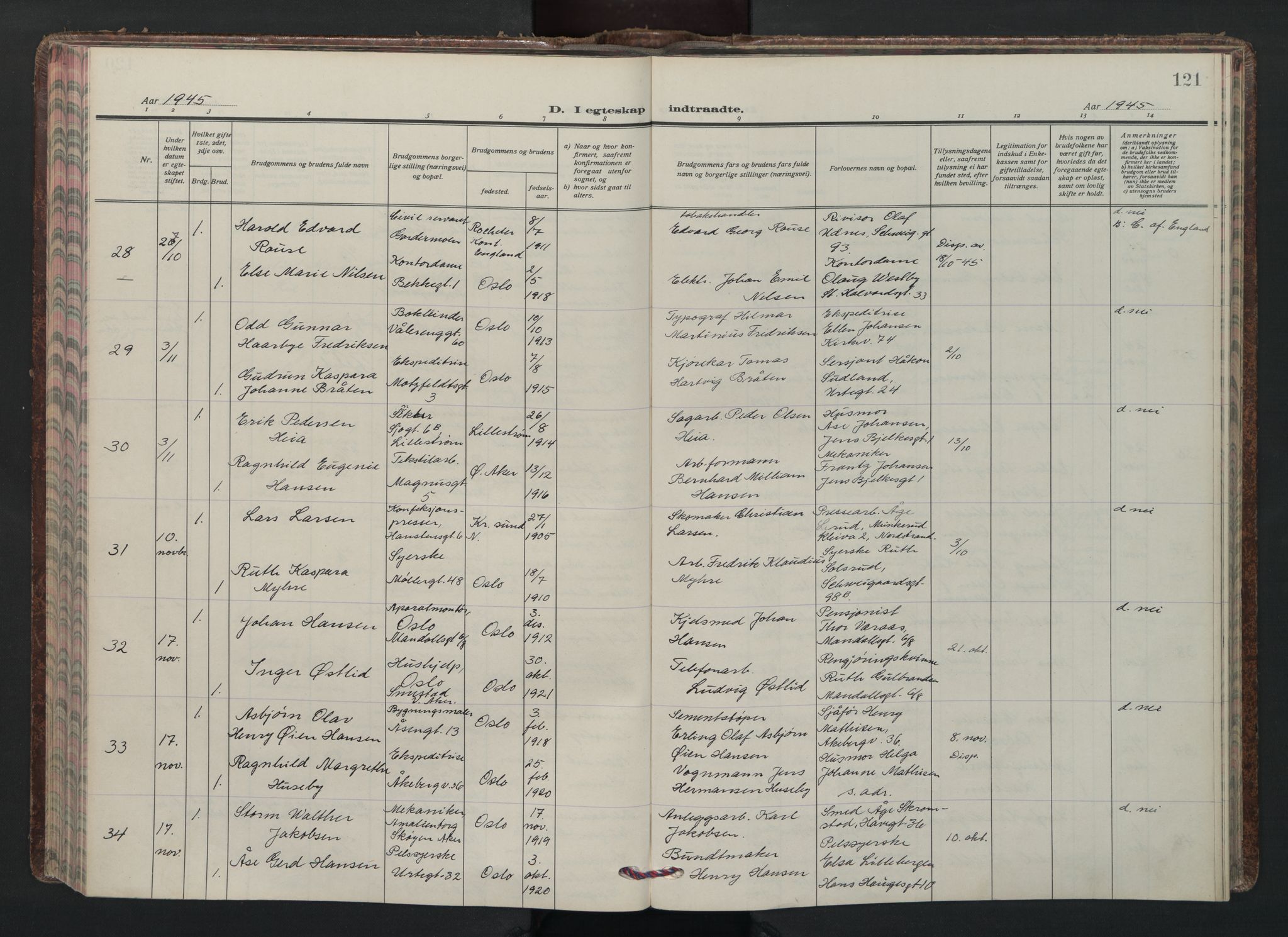 Grønland prestekontor Kirkebøker, AV/SAO-A-10848/F/Fa/L0020: Parish register (official) no. 20, 1935-1946, p. 121