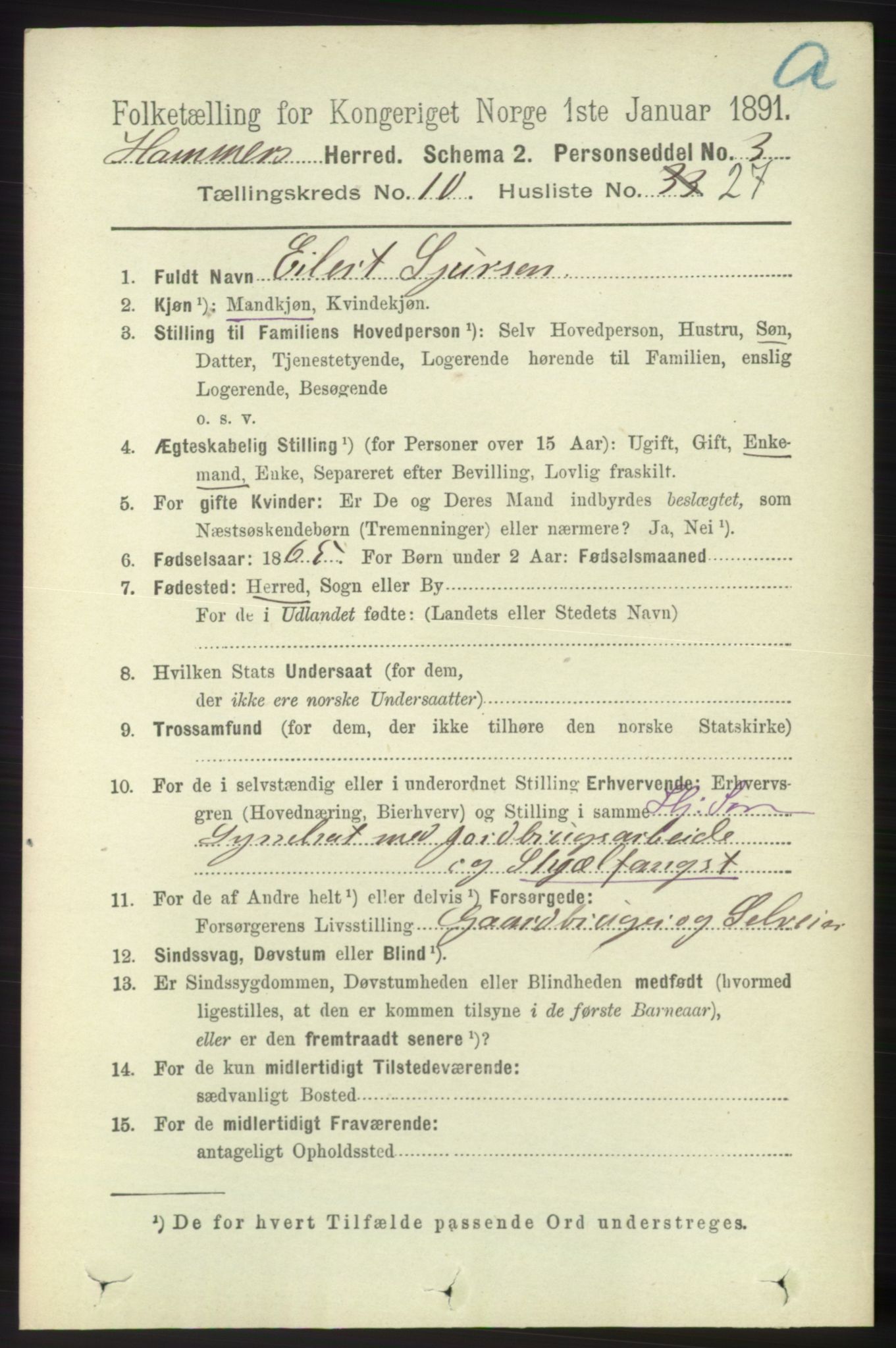 RA, 1891 census for 1254 Hamre, 1891, p. 2945
