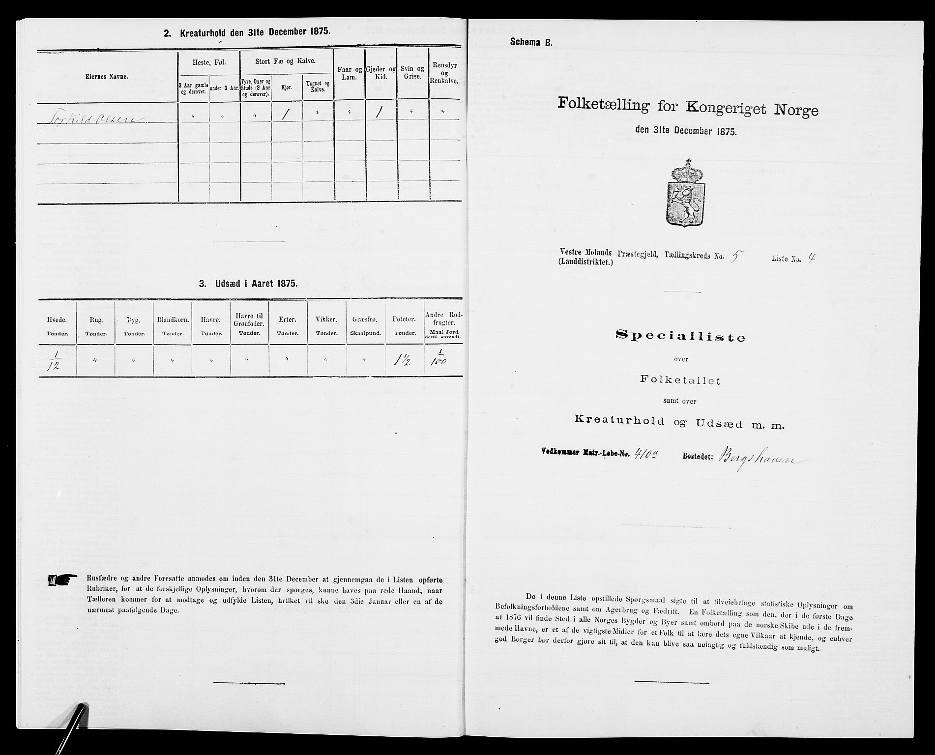 SAK, 1875 census for 0926L Vestre Moland/Vestre Moland, 1875, p. 656