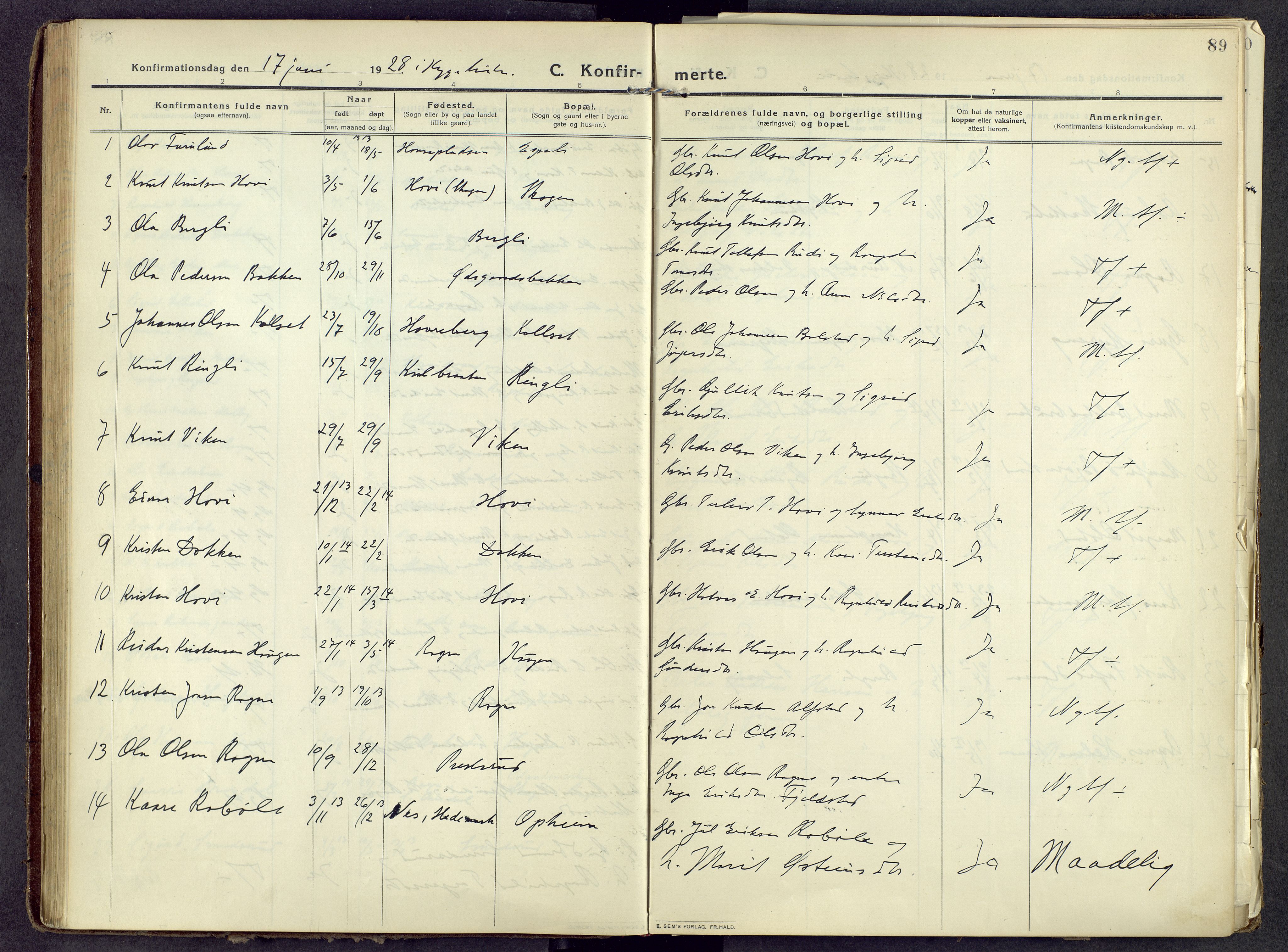 Øystre Slidre prestekontor, AV/SAH-PREST-138/H/Ha/Haa/L0006: Parish register (official) no. 6, 1911-1931, p. 89