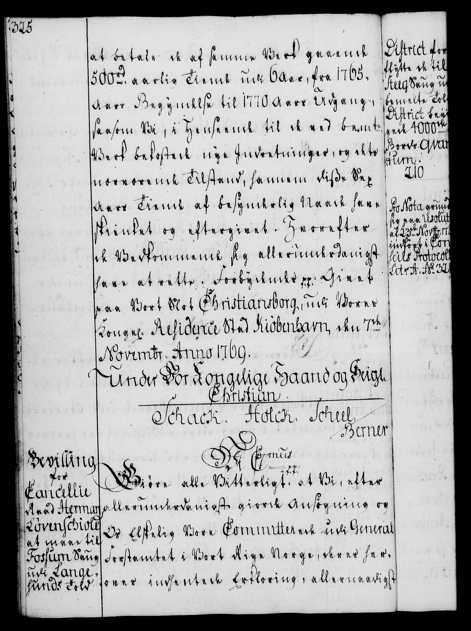 Rentekammeret, Kammerkanselliet, AV/RA-EA-3111/G/Gg/Gga/L0008: Norsk ekspedisjonsprotokoll med register (merket RK 53.8), 1768-1771, p. 325