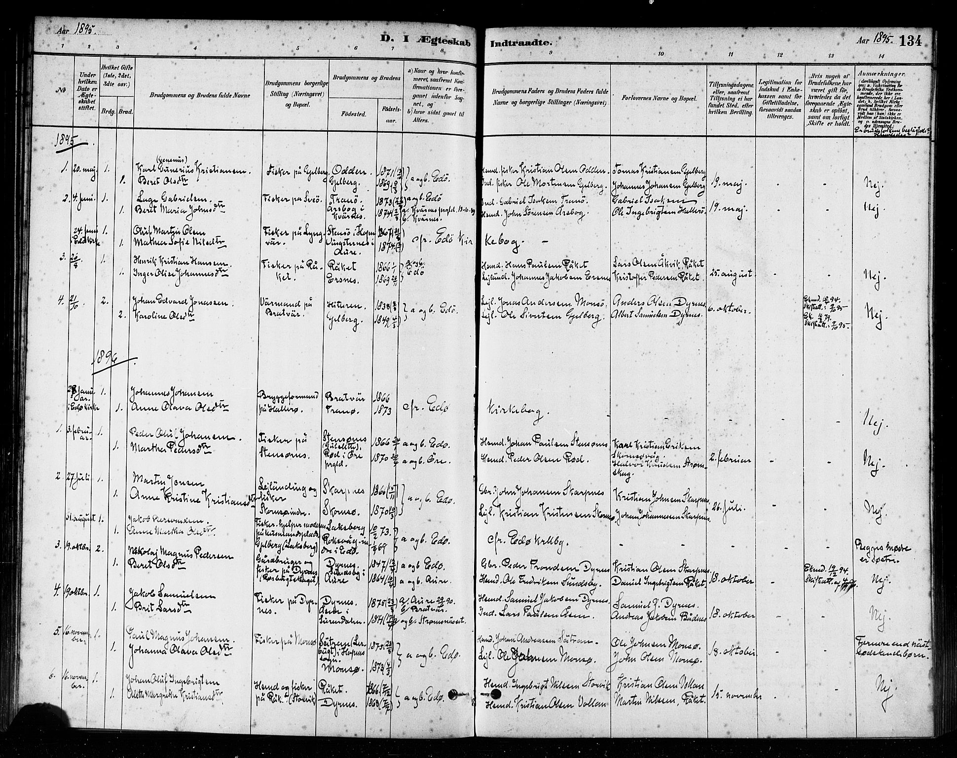 Ministerialprotokoller, klokkerbøker og fødselsregistre - Møre og Romsdal, AV/SAT-A-1454/582/L0947: Parish register (official) no. 582A01, 1880-1900, p. 134