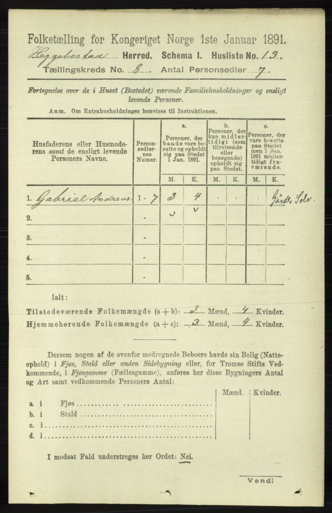 RA, 1891 census for 1034 Hægebostad, 1891, p. 2432