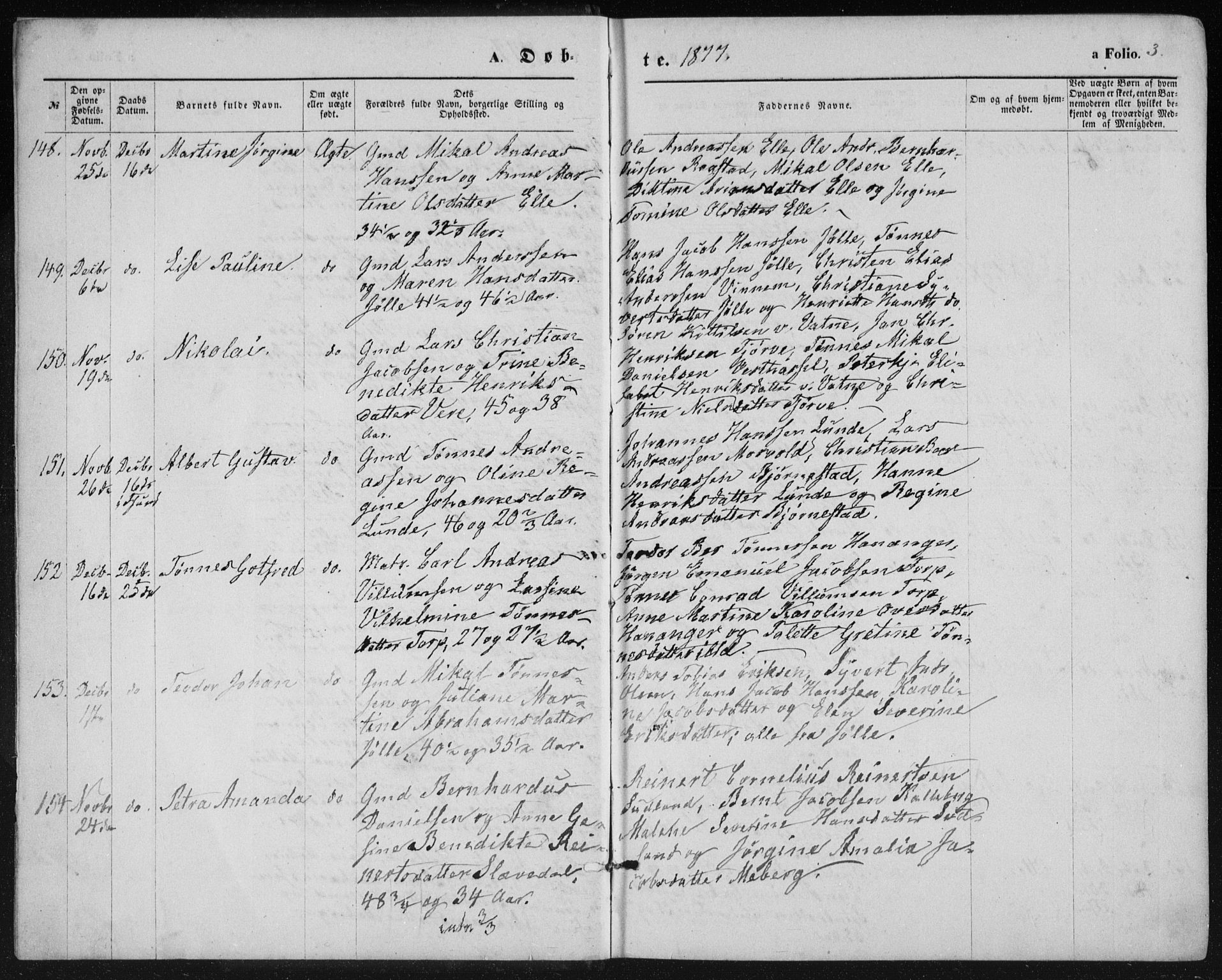 Lista sokneprestkontor, AV/SAK-1111-0027/F/Fb/L0004: Parish register (copy) no. B 4, 1877-1891, p. 3