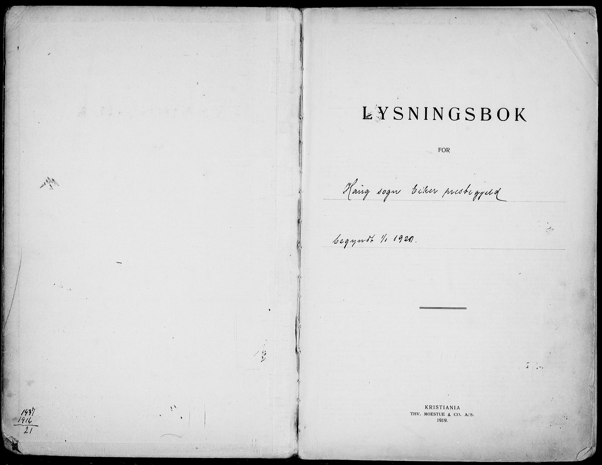Eiker kirkebøker, SAKO/A-4/H/Ha/L0001: Banns register no. 1, 1920-1939