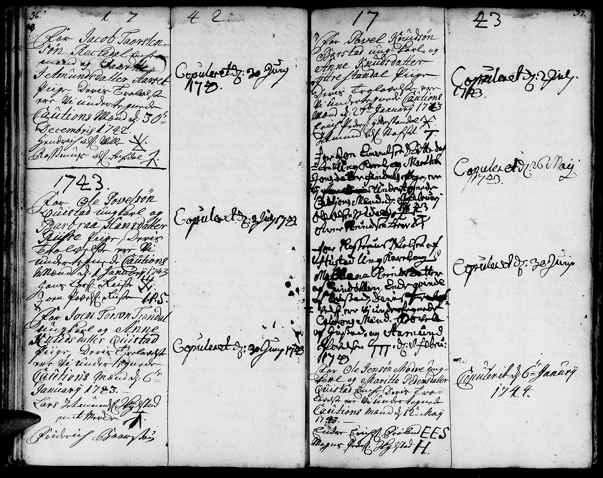 Ministerialprotokoller, klokkerbøker og fødselsregistre - Møre og Romsdal, SAT/A-1454/515/L0205: Parish register (official) no. 515A01, 1733-1764, p. 36-37
