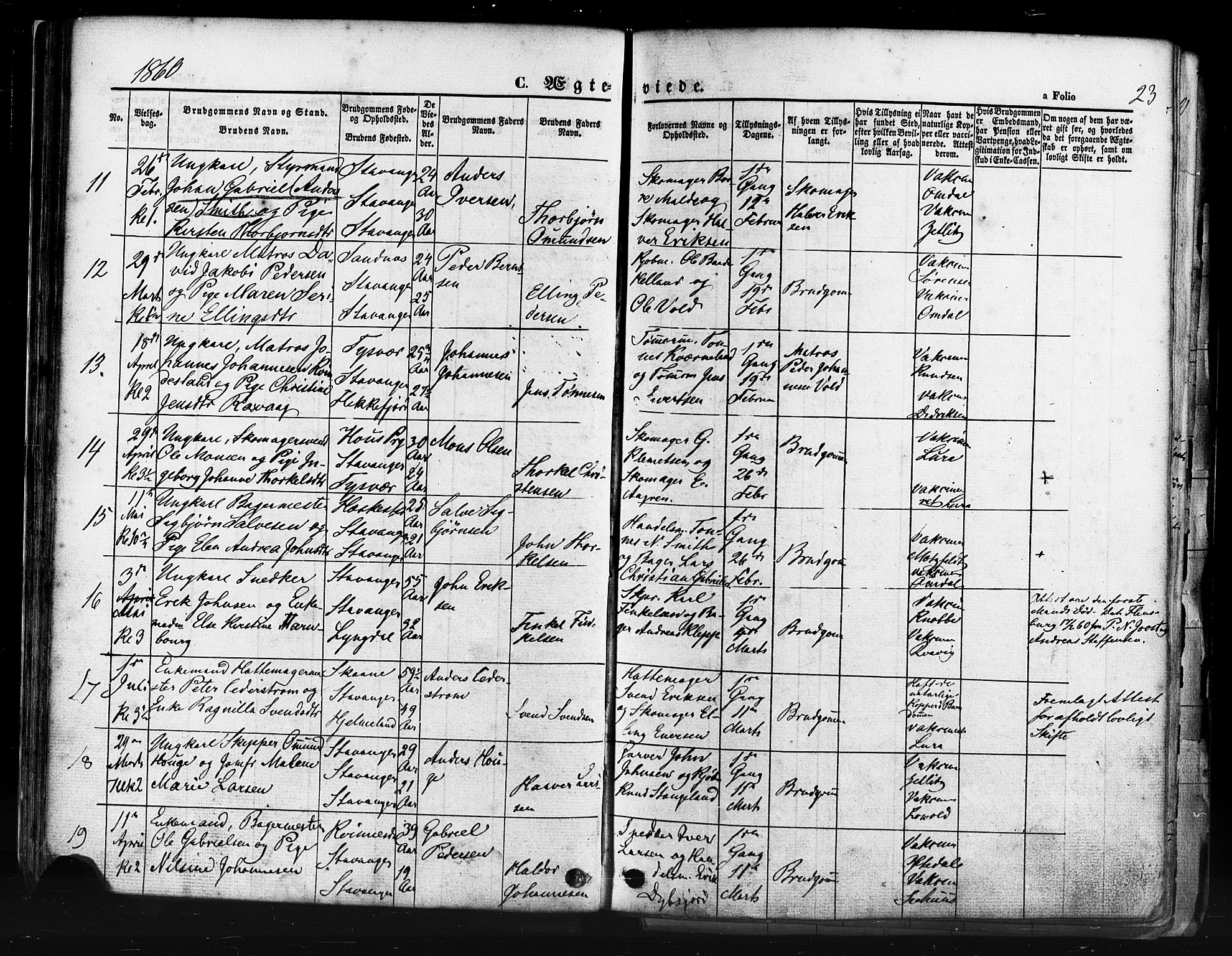Domkirken sokneprestkontor, SAST/A-101812/001/30/30BB/L0011: Parish register (copy) no. B 11, 1858-1876, p. 23