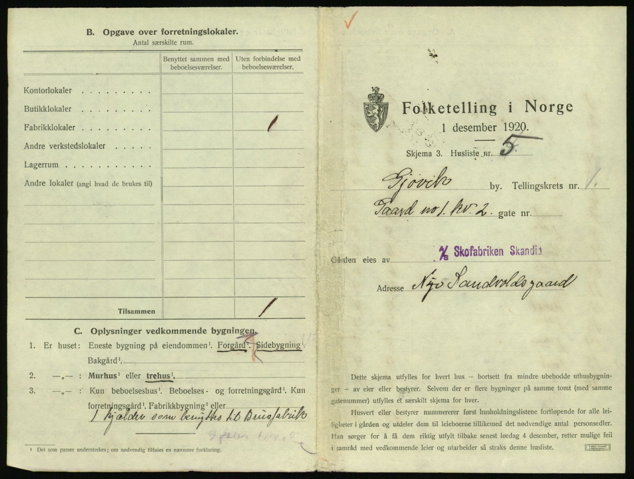 SAH, 1920 census for Gjøvik, 1920, p. 36