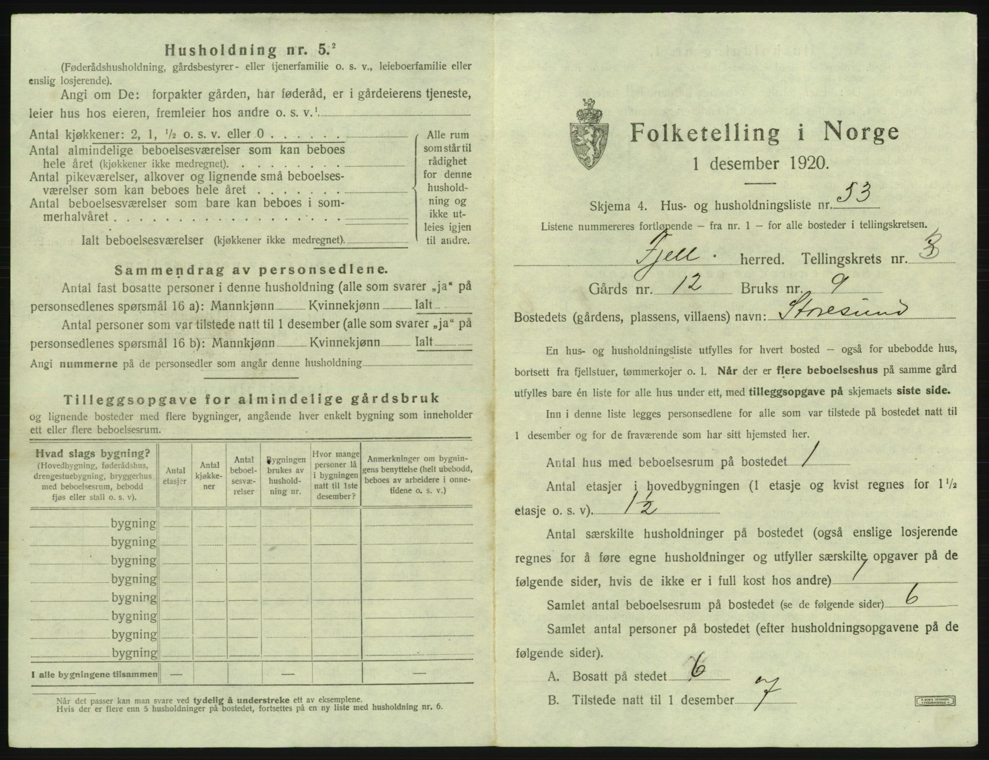 SAB, 1920 census for Fjell, 1920, p. 391