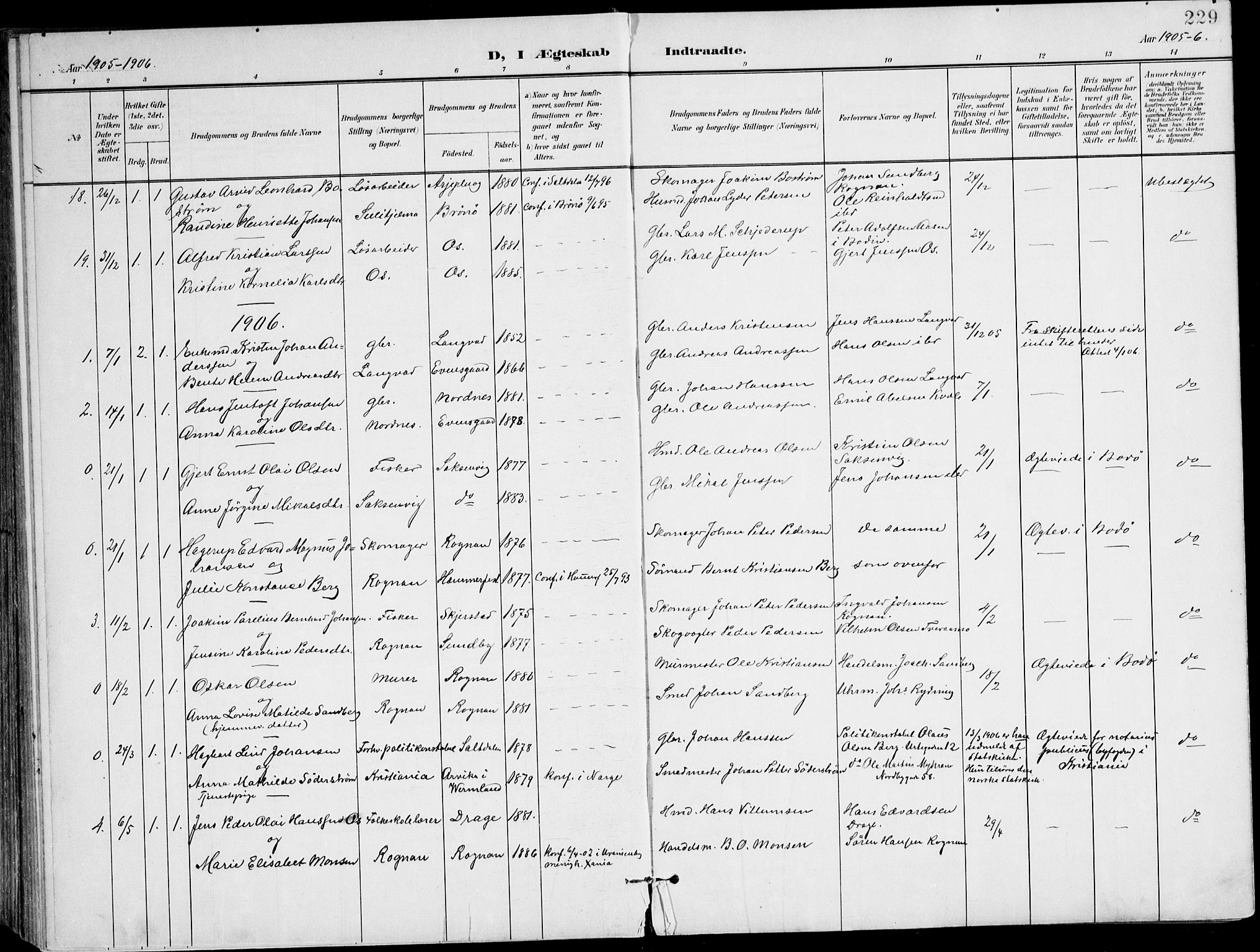 Ministerialprotokoller, klokkerbøker og fødselsregistre - Nordland, SAT/A-1459/847/L0672: Parish register (official) no. 847A12, 1902-1919, p. 229