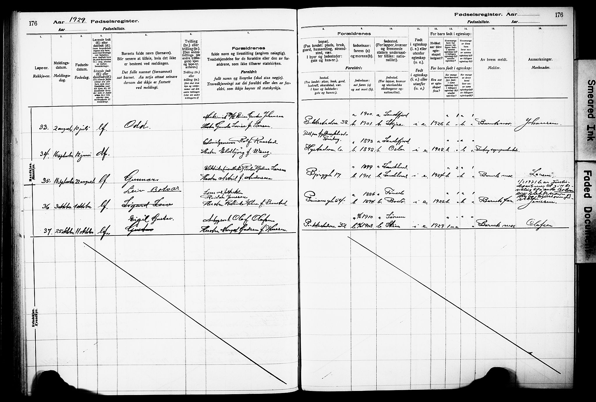 Sandefjord kirkebøker, AV/SAKO-A-315/J/Ja/L0001: Birth register no. 1, 1916-1932, p. 176